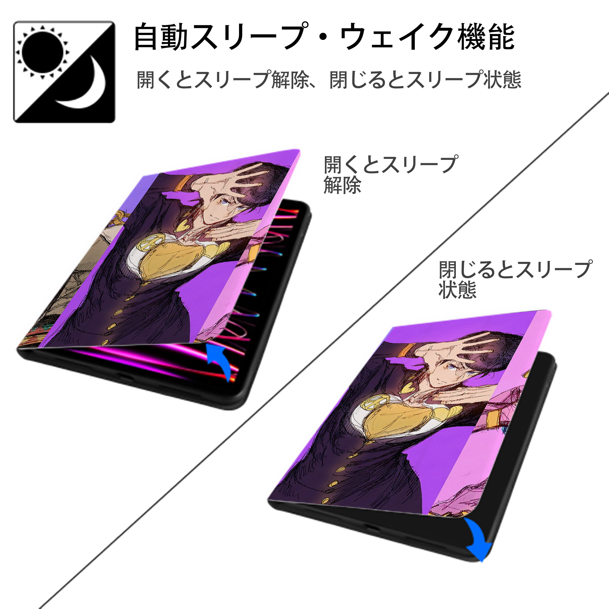 ジョジョの奇妙な冒険 JoJo's Bizarre Adventure IPadケース ペンホルダー付き ブックスタイルデザイン