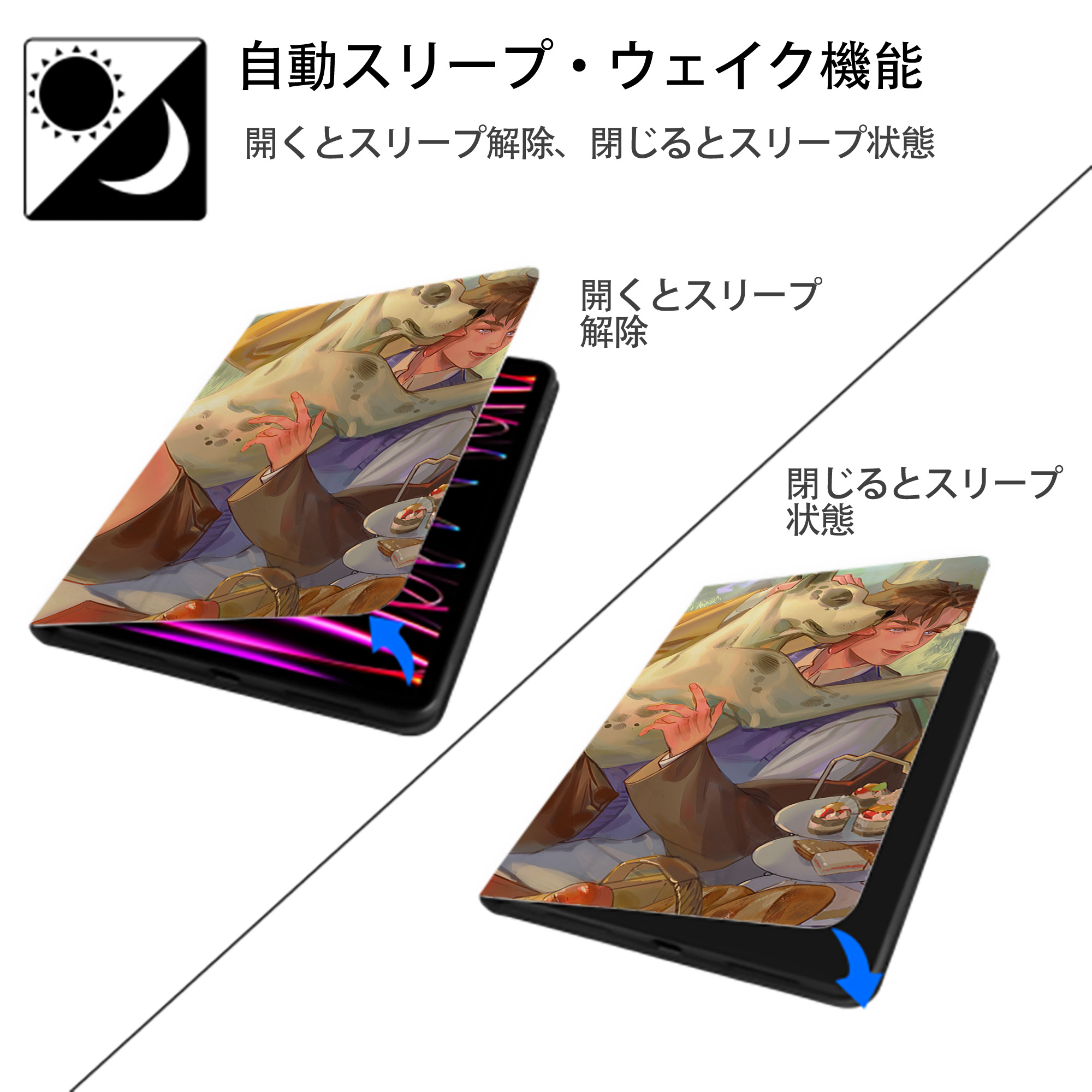 ジョジョの奇妙な冒険 JoJo's Bizarre Adventure IPadケース ペンホルダー付き ブックスタイルデザイン