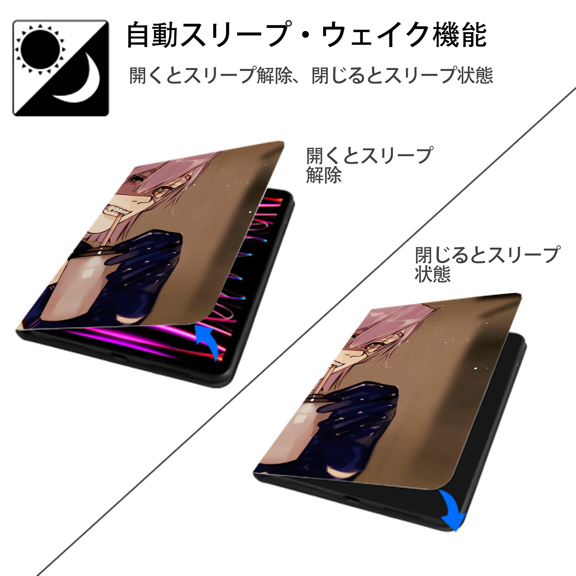 ジョジョの奇妙な冒険 JoJo's Bizarre Adventure IPadケース ペンホルダー付き ブックスタイルデザイン