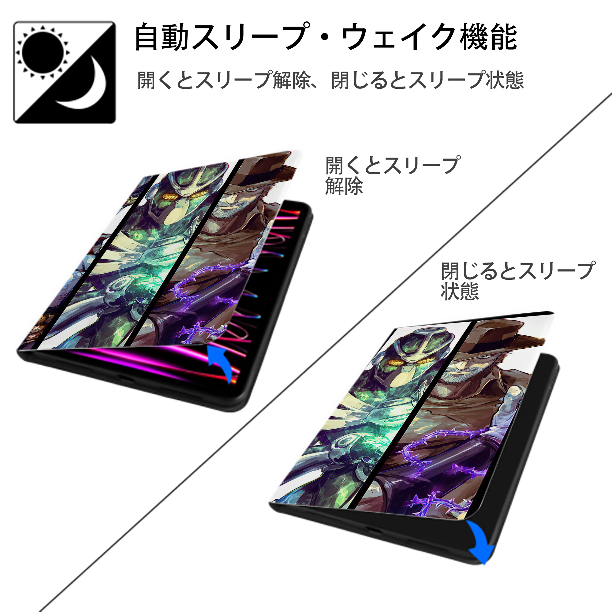 ジョジョの奇妙な冒険 JoJo's Bizarre Adventure IPadケース ペンホルダー付き ブックスタイルデザイン