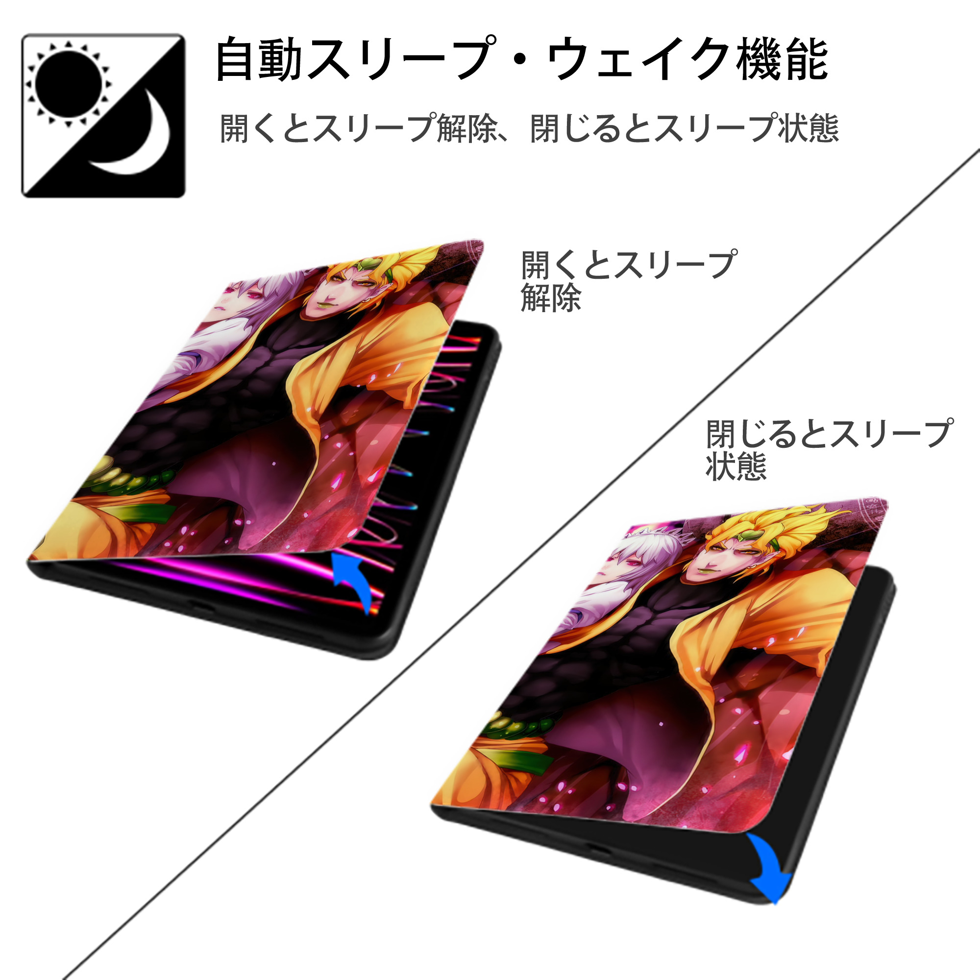 ジョジョの奇妙な冒険 JoJo's Bizarre Adventure IPadケース ペンホルダー付き ブックスタイルデザイン