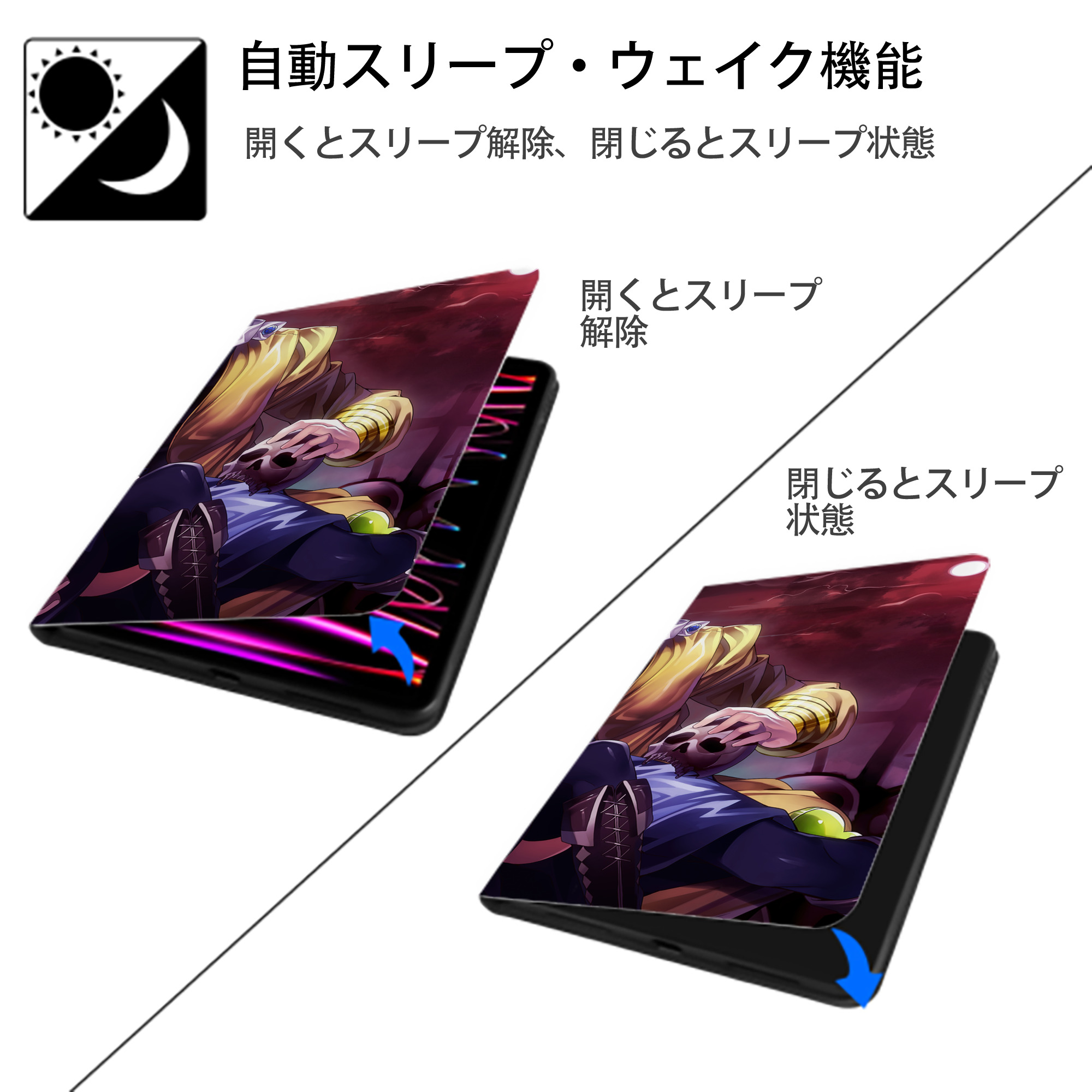 ジョジョの奇妙な冒険 JoJo's Bizarre Adventure IPadケース ペンホルダー付き ブックスタイルデザイン