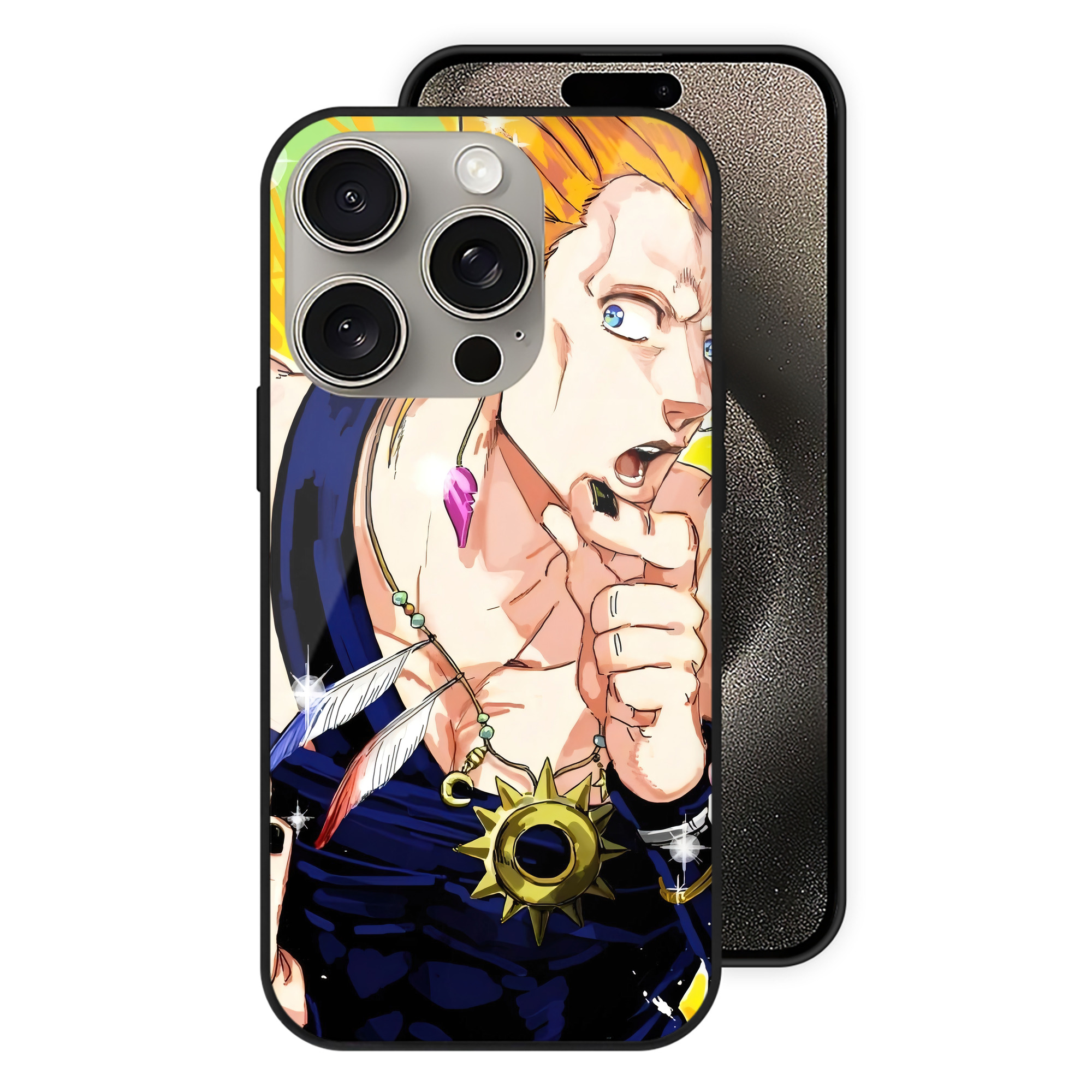 （画像用） ジョジョの奇妙な冒険 JoJo's Bizarre Adventure 【iPhone15Pro対応】スマホケース 耐衝撃＆黄変防止 背面ガラス