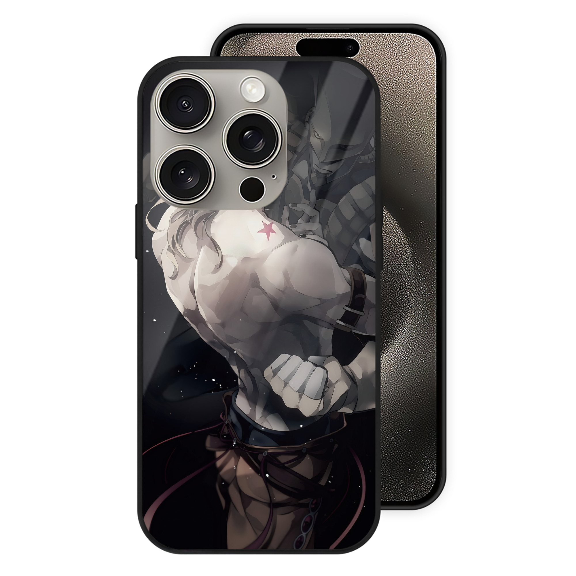 （画像用） ジョジョの奇妙な冒険 JoJo's Bizarre Adventure 【iPhone15Pro対応】スマホケース 耐衝撃＆黄変防止 背面ガラス