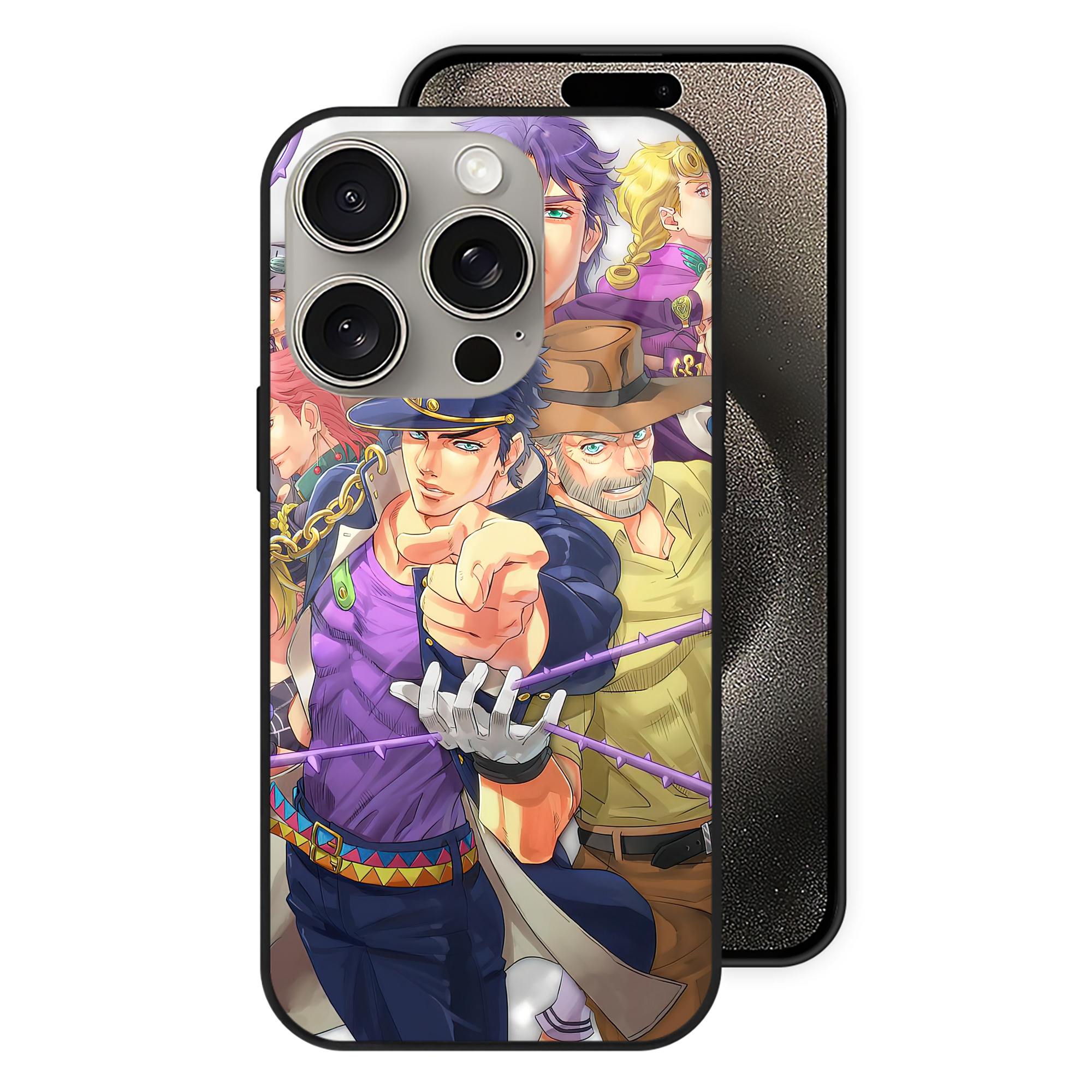 （画像用） ジョジョの奇妙な冒険 JoJo's Bizarre Adventure 【iPhone15Pro対応】スマホケース 耐衝撃＆黄変防止 背面ガラス
