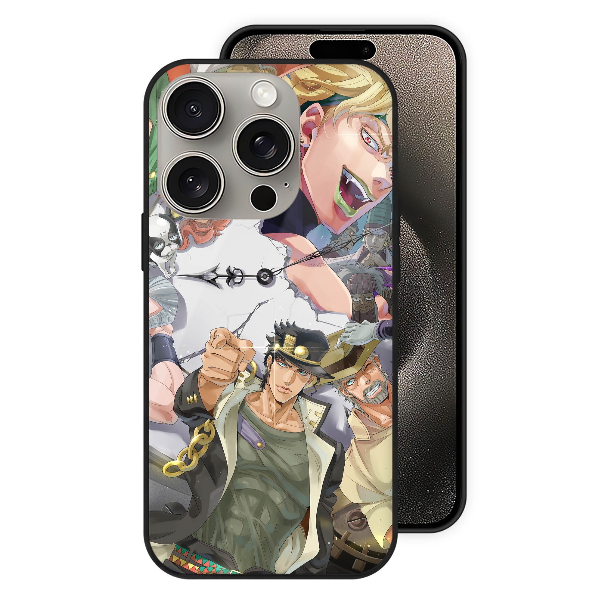 （画像用） ジョジョの奇妙な冒険 JoJo's Bizarre Adventure 【iPhone15Pro対応】スマホケース 耐衝撃＆黄変防止 背面ガラス