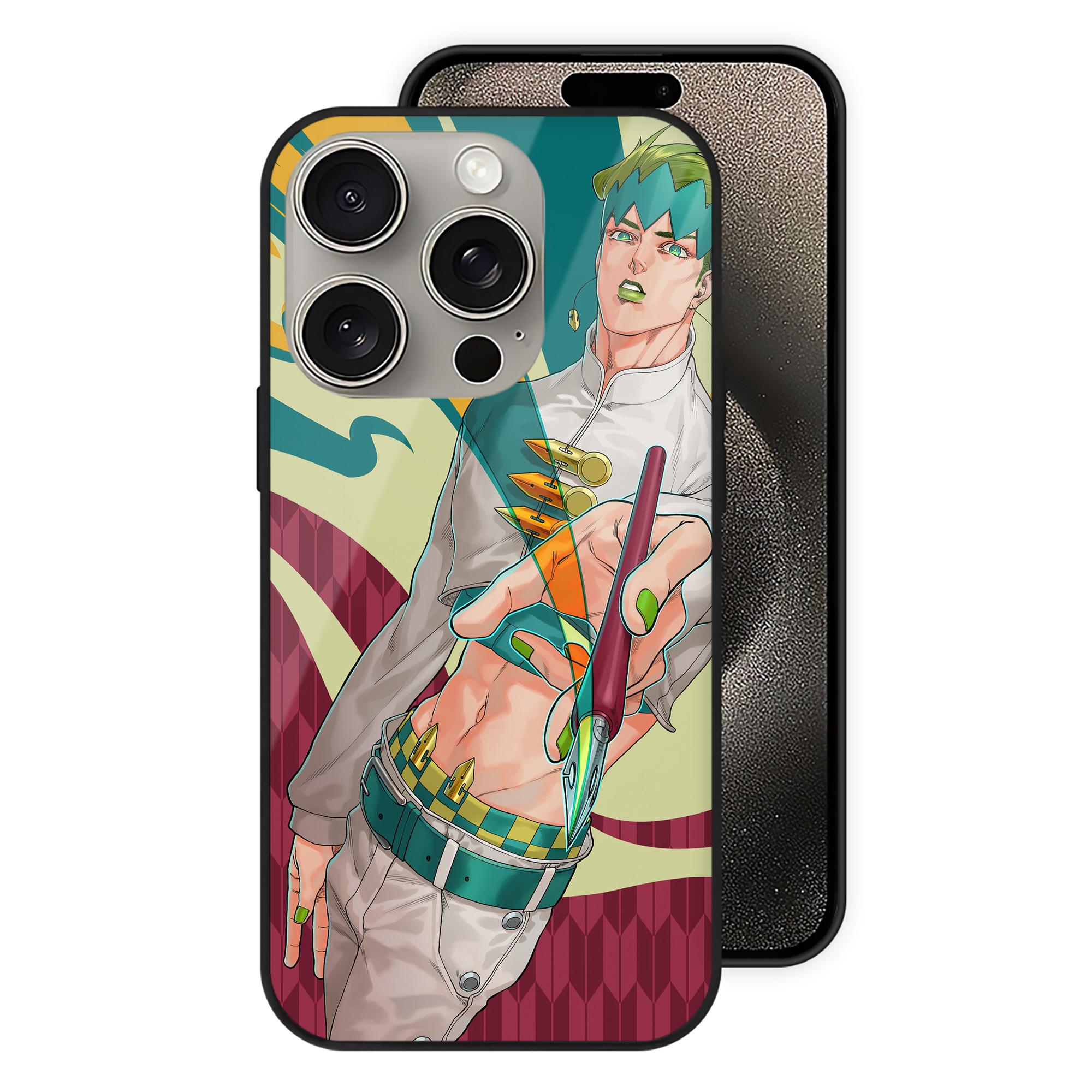 （画像用） ジョジョの奇妙な冒険 JoJo's Bizarre Adventure 【iPhone15Pro対応】スマホケース 耐衝撃＆黄変防止 背面ガラス
