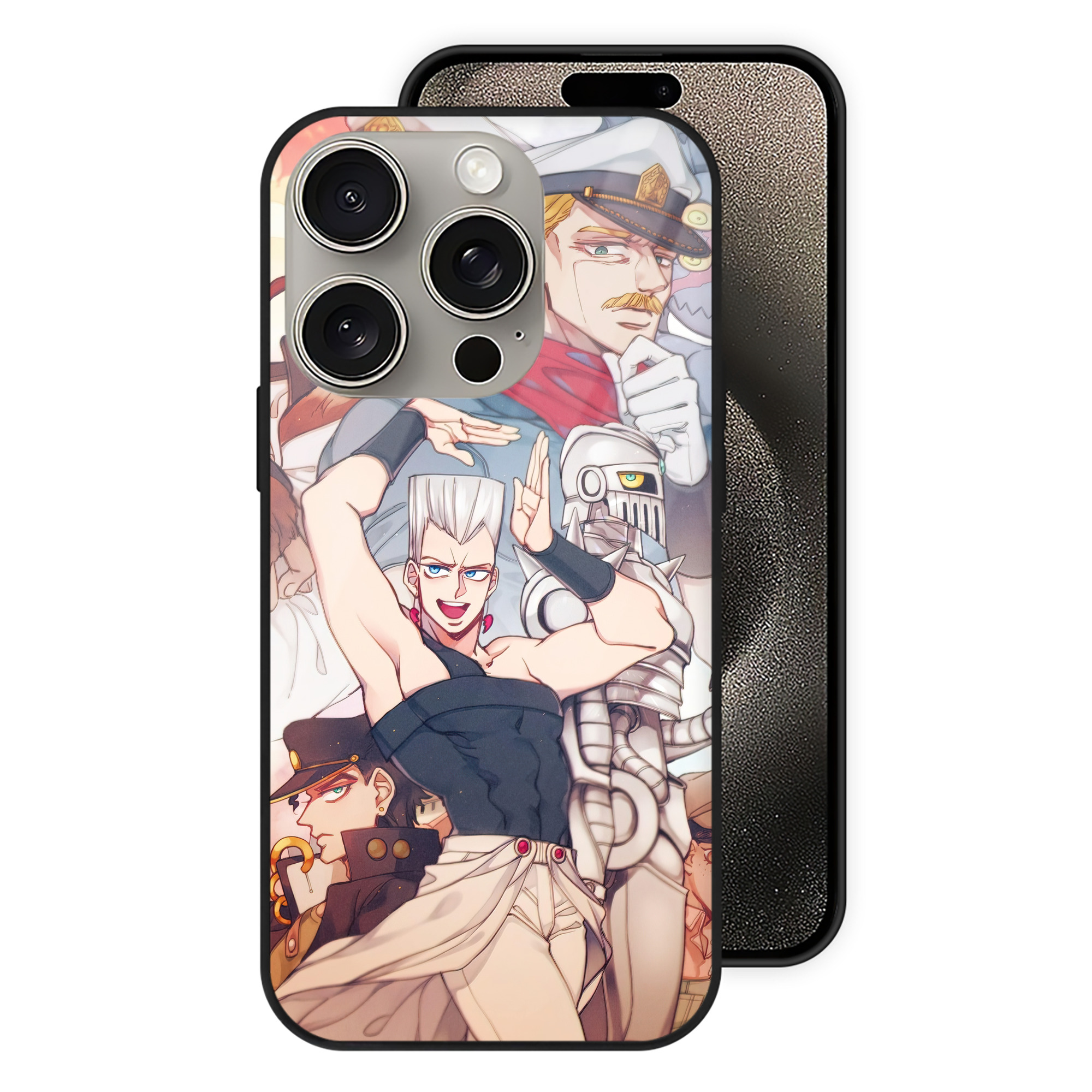 （画像用） ジョジョの奇妙な冒険 JoJo's Bizarre Adventure 【iPhone15Pro対応】スマホケース 耐衝撃＆黄変防止 背面ガラス