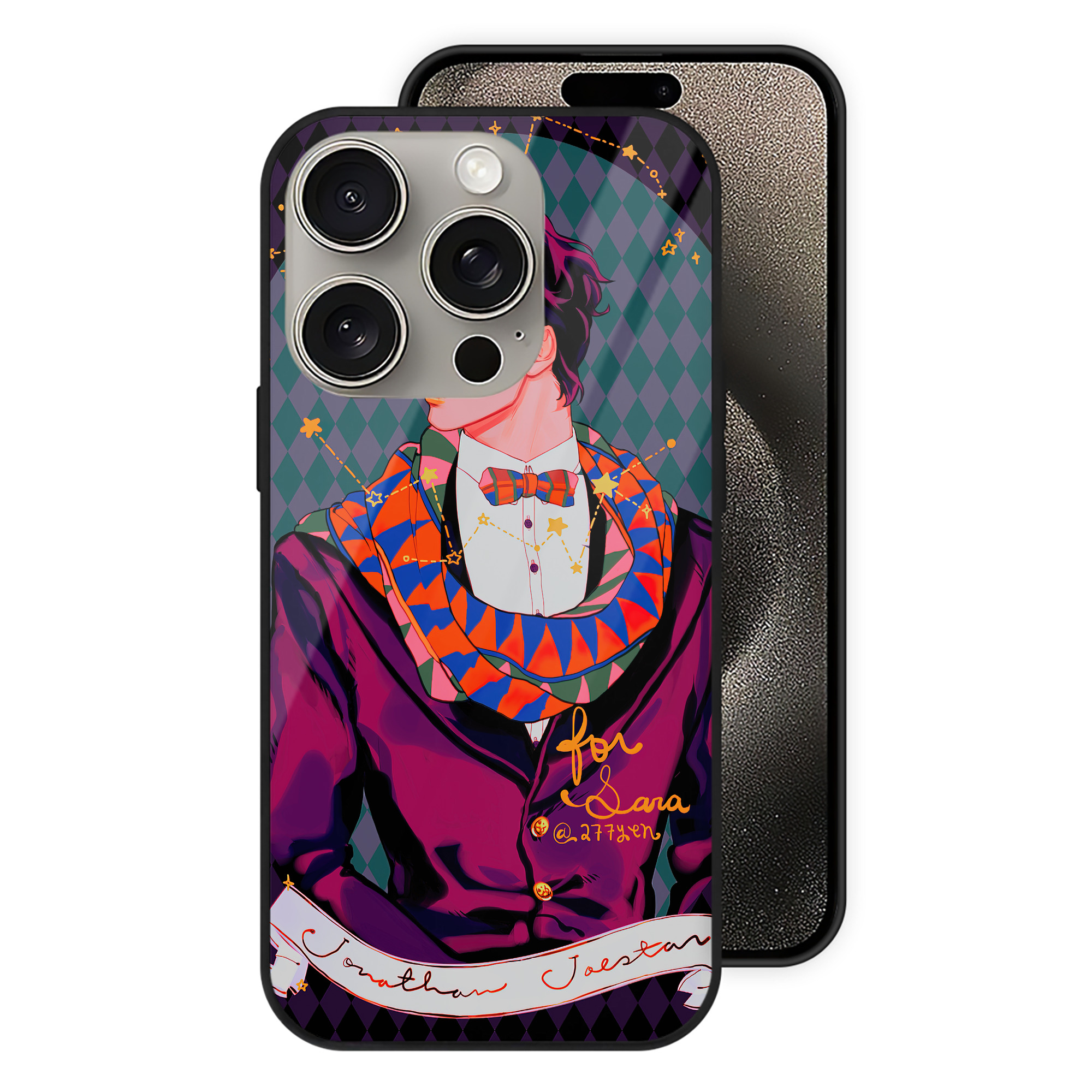 （画像用） ジョジョの奇妙な冒険 JoJo's Bizarre Adventure 【iPhone15Pro対応】スマホケース 耐衝撃＆黄変防止 背面ガラス