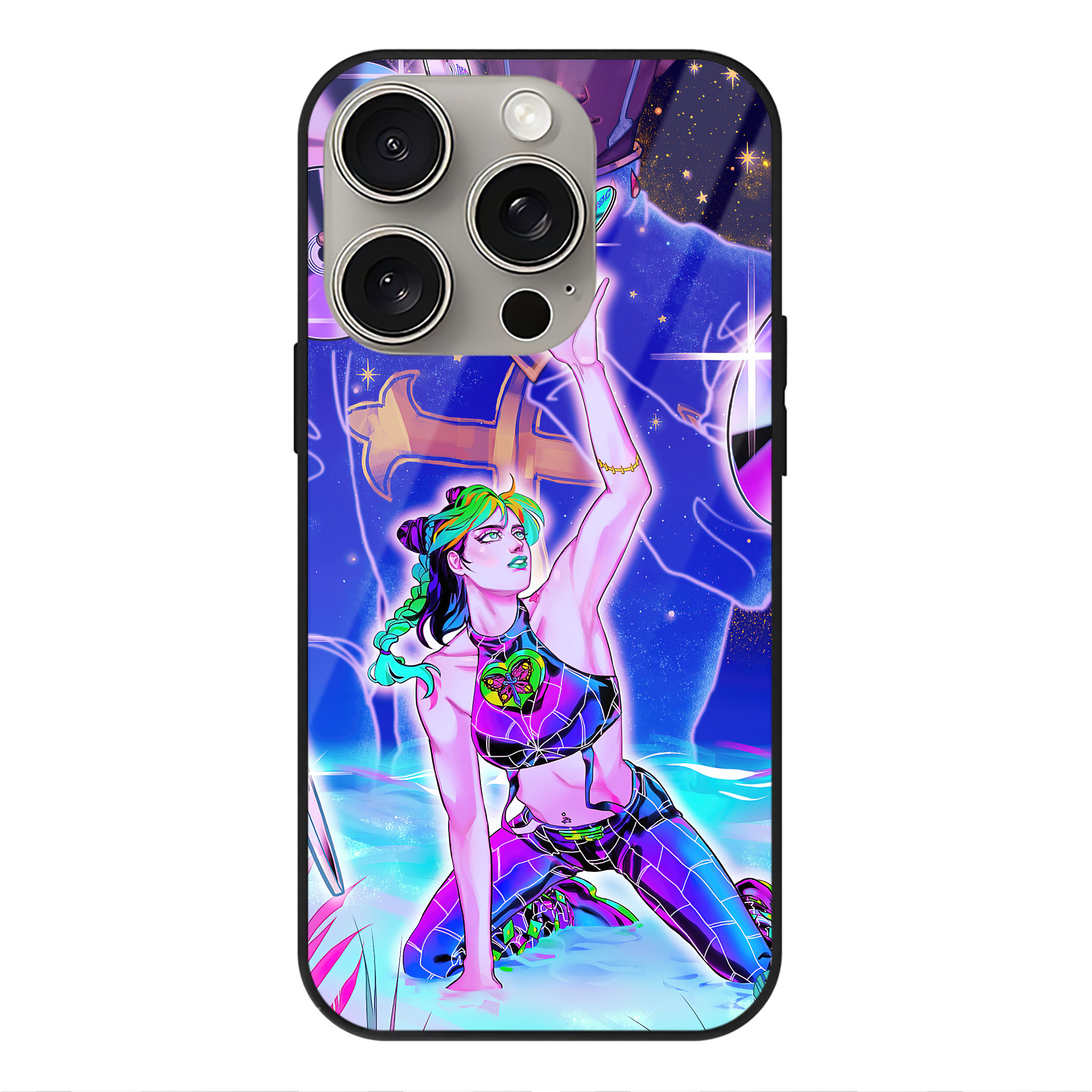 （画像用） ジョジョの奇妙な冒険 JoJo's Bizarre Adventure 【iPhone15Pro対応】スマホケース 耐衝撃＆黄変防止 背面ガラス