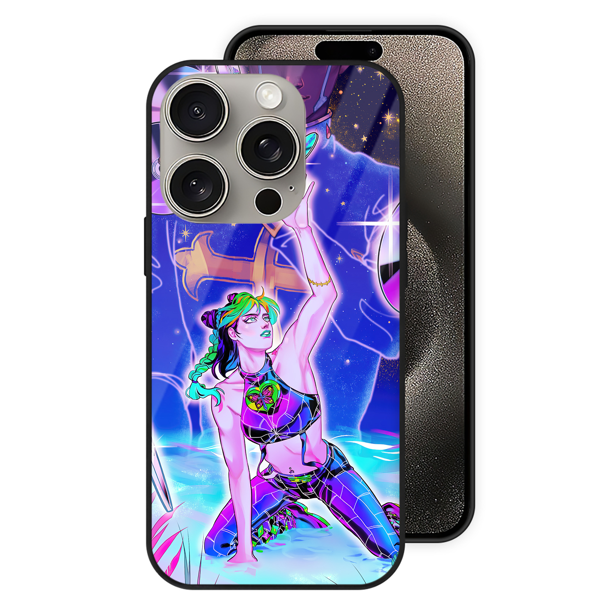 （画像用） ジョジョの奇妙な冒険 JoJo's Bizarre Adventure 【iPhone15Pro対応】スマホケース 耐衝撃＆黄変防止 背面ガラス