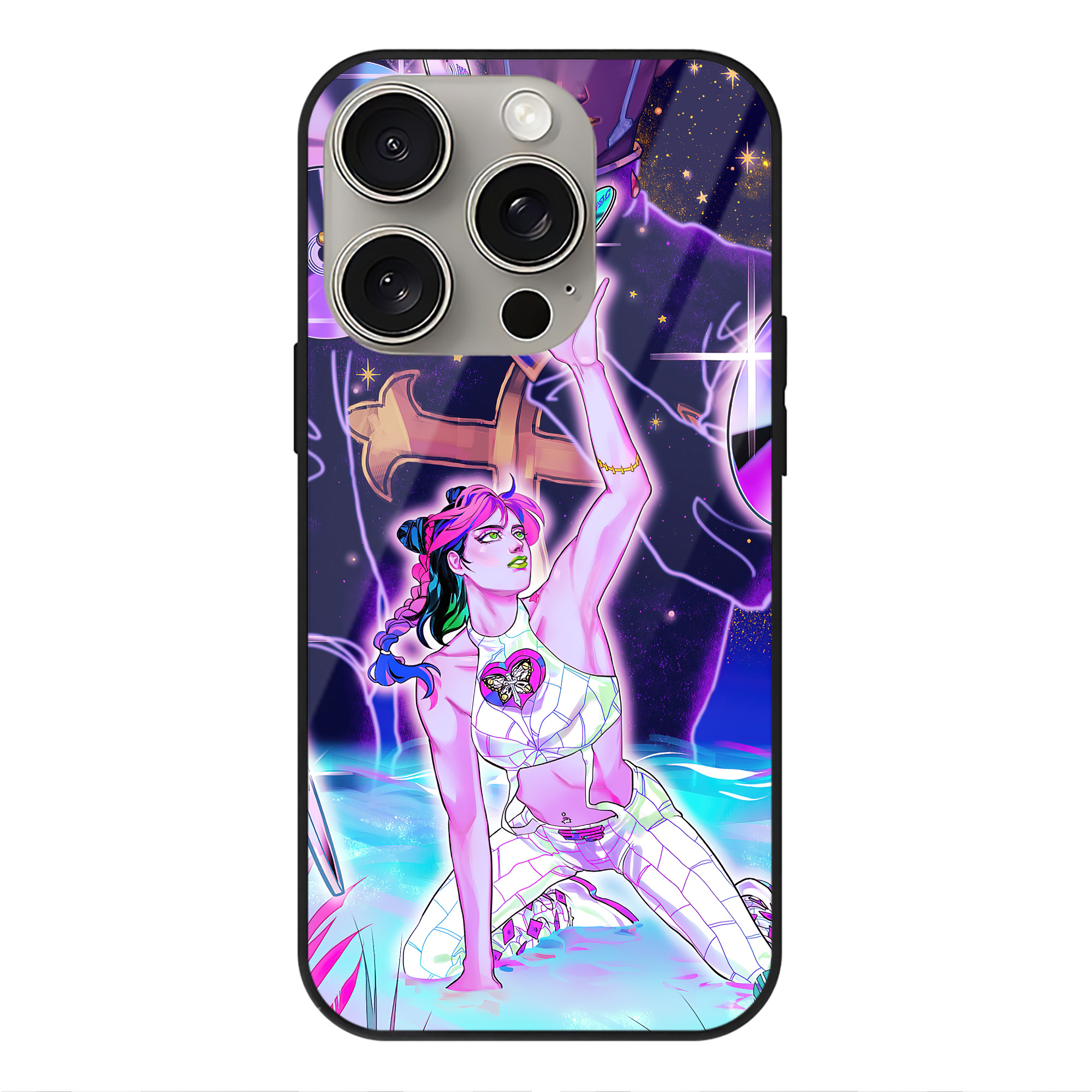 （画像用） ジョジョの奇妙な冒険 JoJo's Bizarre Adventure 【iPhone15Pro対応】スマホケース 耐衝撃＆黄変防止 背面ガラス