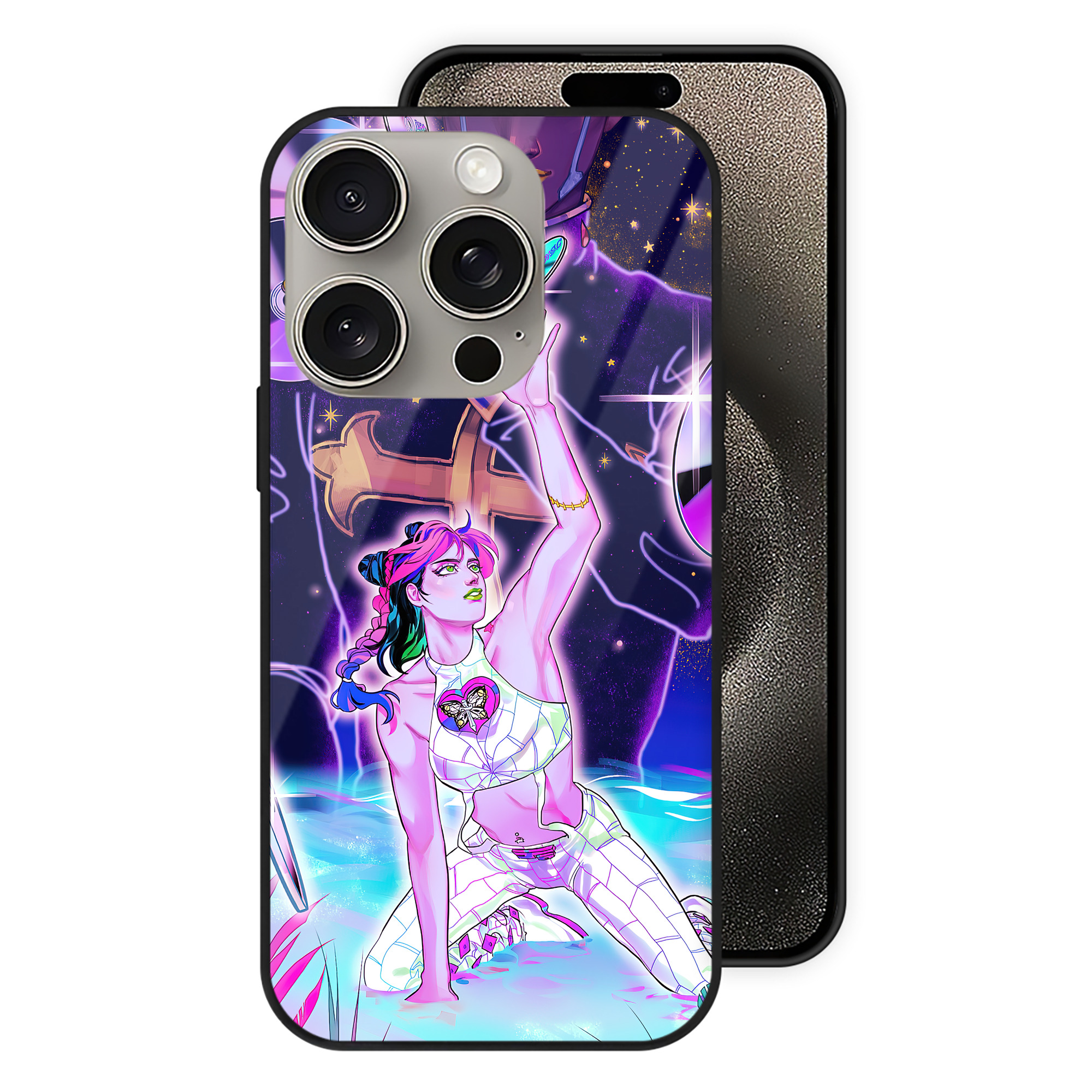 （画像用） ジョジョの奇妙な冒険 JoJo's Bizarre Adventure 【iPhone15Pro対応】スマホケース 耐衝撃＆黄変防止 背面ガラス