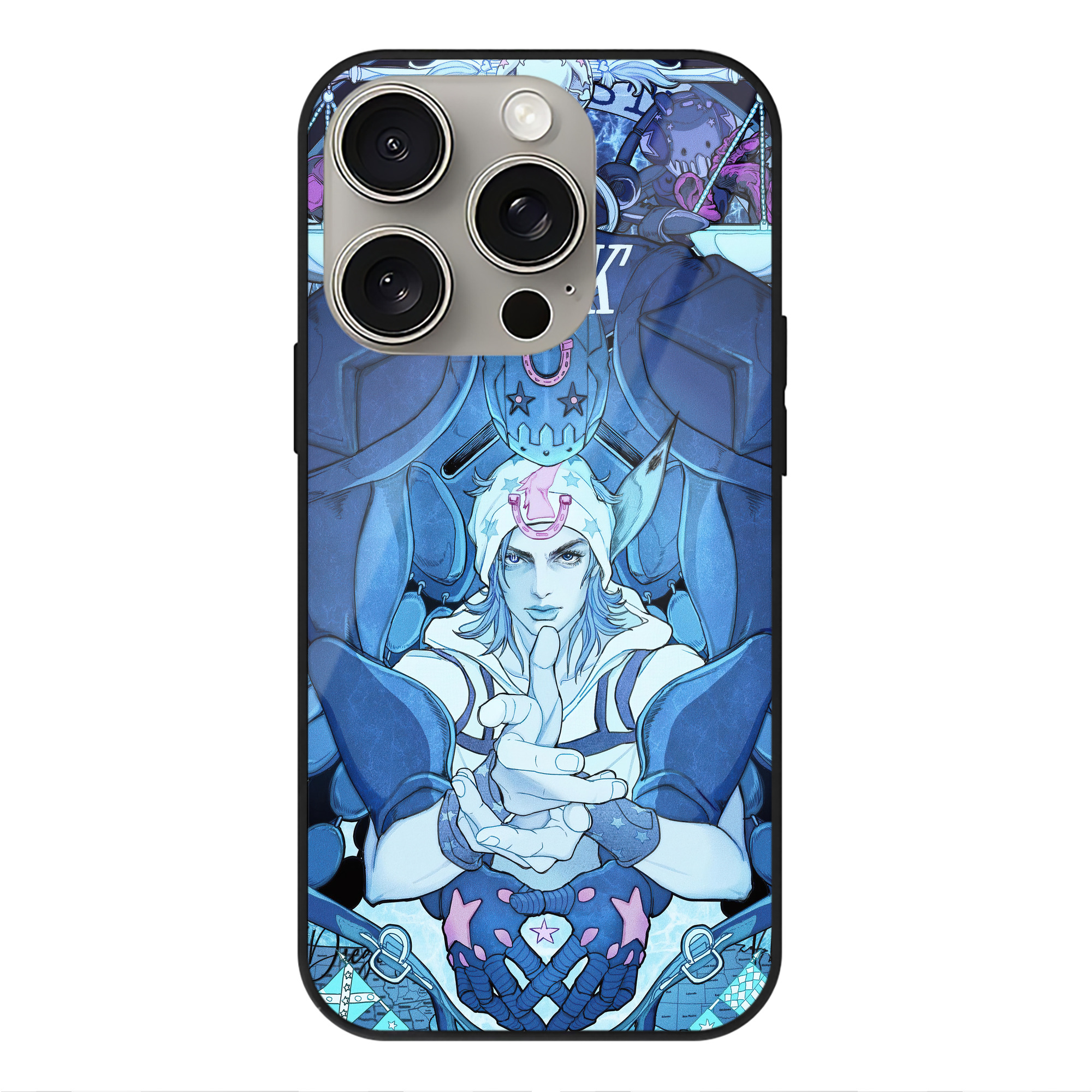（画像用） ジョジョの奇妙な冒険 JoJo's Bizarre Adventure 【iPhone15Pro対応】スマホケース 耐衝撃＆黄変防止 背面ガラス