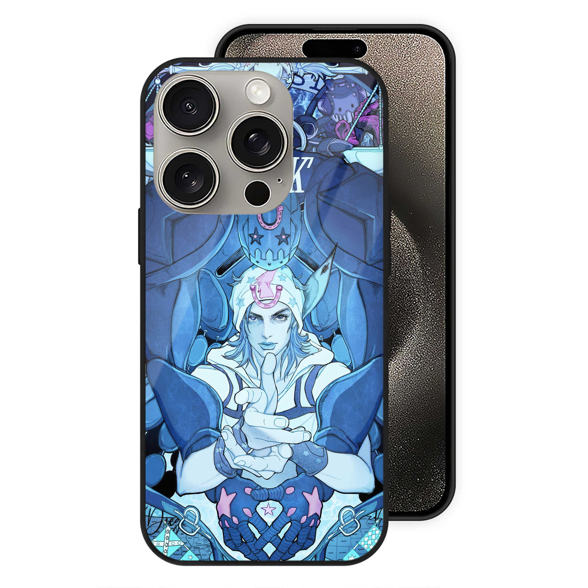 （画像用） ジョジョの奇妙な冒険 JoJo's Bizarre Adventure 【iPhone15Pro対応】スマホケース 耐衝撃＆黄変防止 背面ガラス