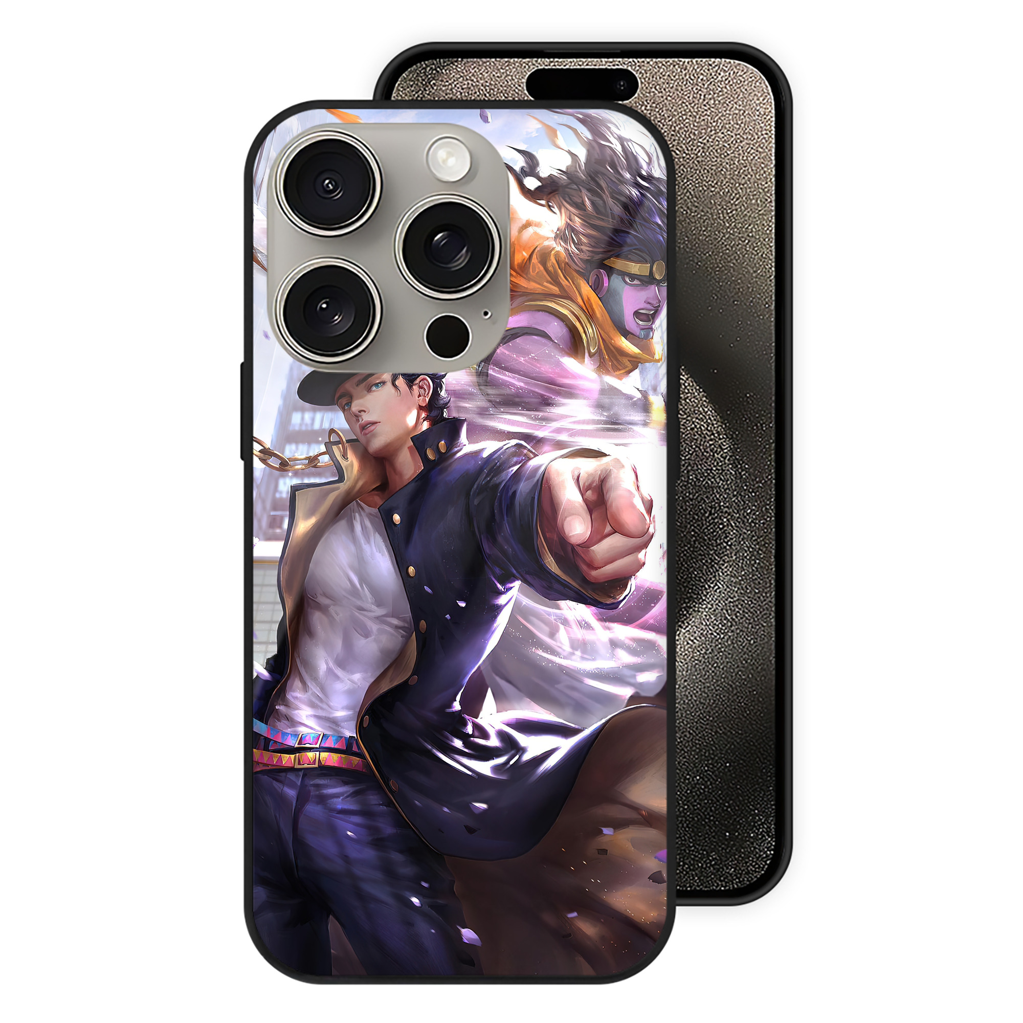（画像用） ジョジョの奇妙な冒険 JoJo's Bizarre Adventure 【iPhone15Pro対応】スマホケース 耐衝撃＆黄変防止 背面ガラス
