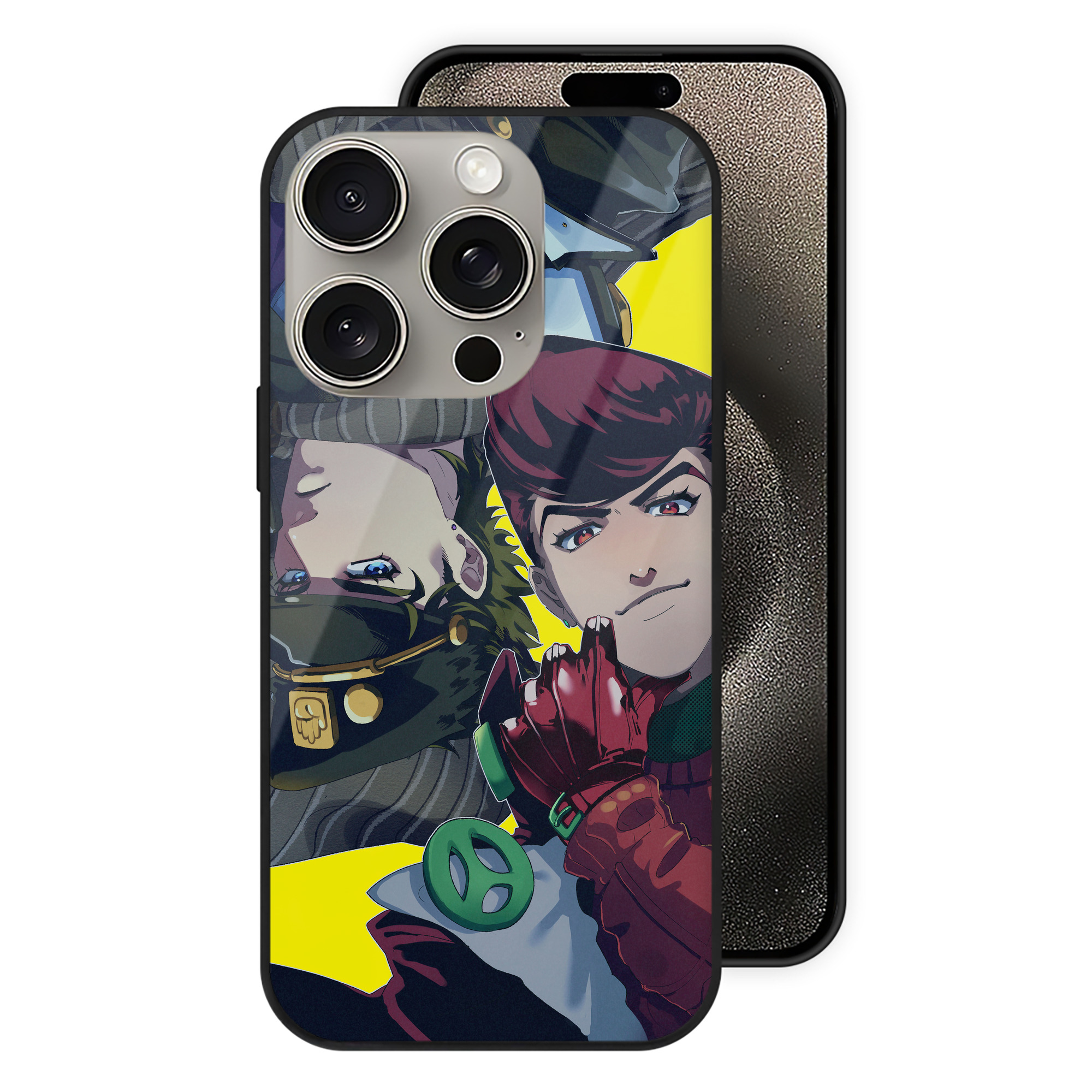 （画像用） ジョジョの奇妙な冒険 JoJo's Bizarre Adventure 【iPhone15Pro対応】スマホケース 耐衝撃＆黄変防止 背面ガラス