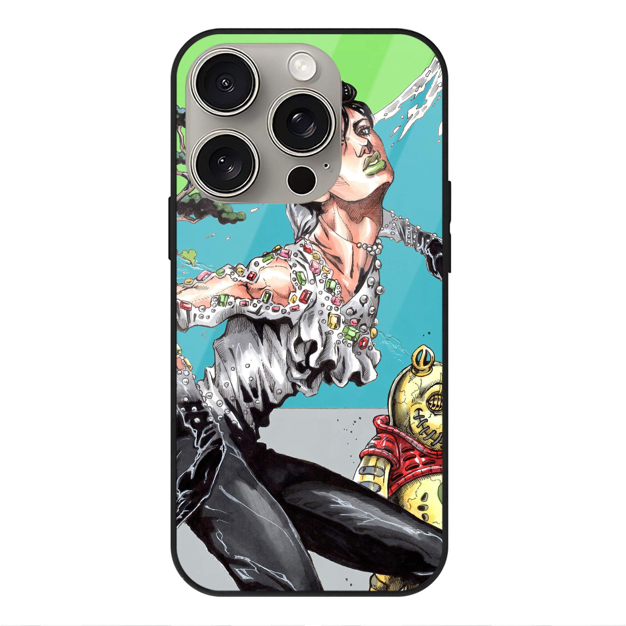 （画像用） ジョジョの奇妙な冒険 JoJo's Bizarre Adventure 【iPhone15Pro対応】スマホケース 耐衝撃＆黄変防止 背面ガラス