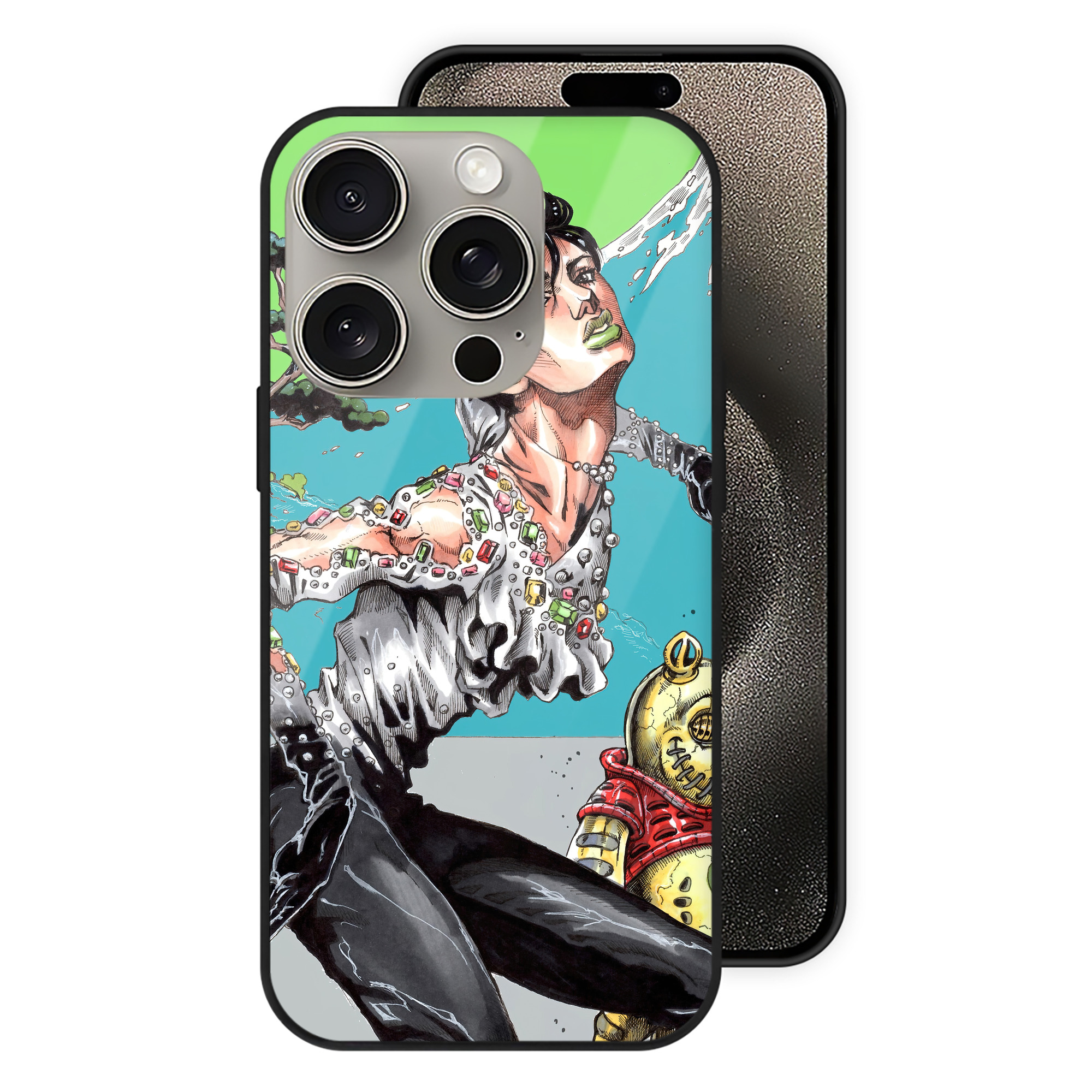 （画像用） ジョジョの奇妙な冒険 JoJo's Bizarre Adventure 【iPhone15Pro対応】スマホケース 耐衝撃＆黄変防止 背面ガラス