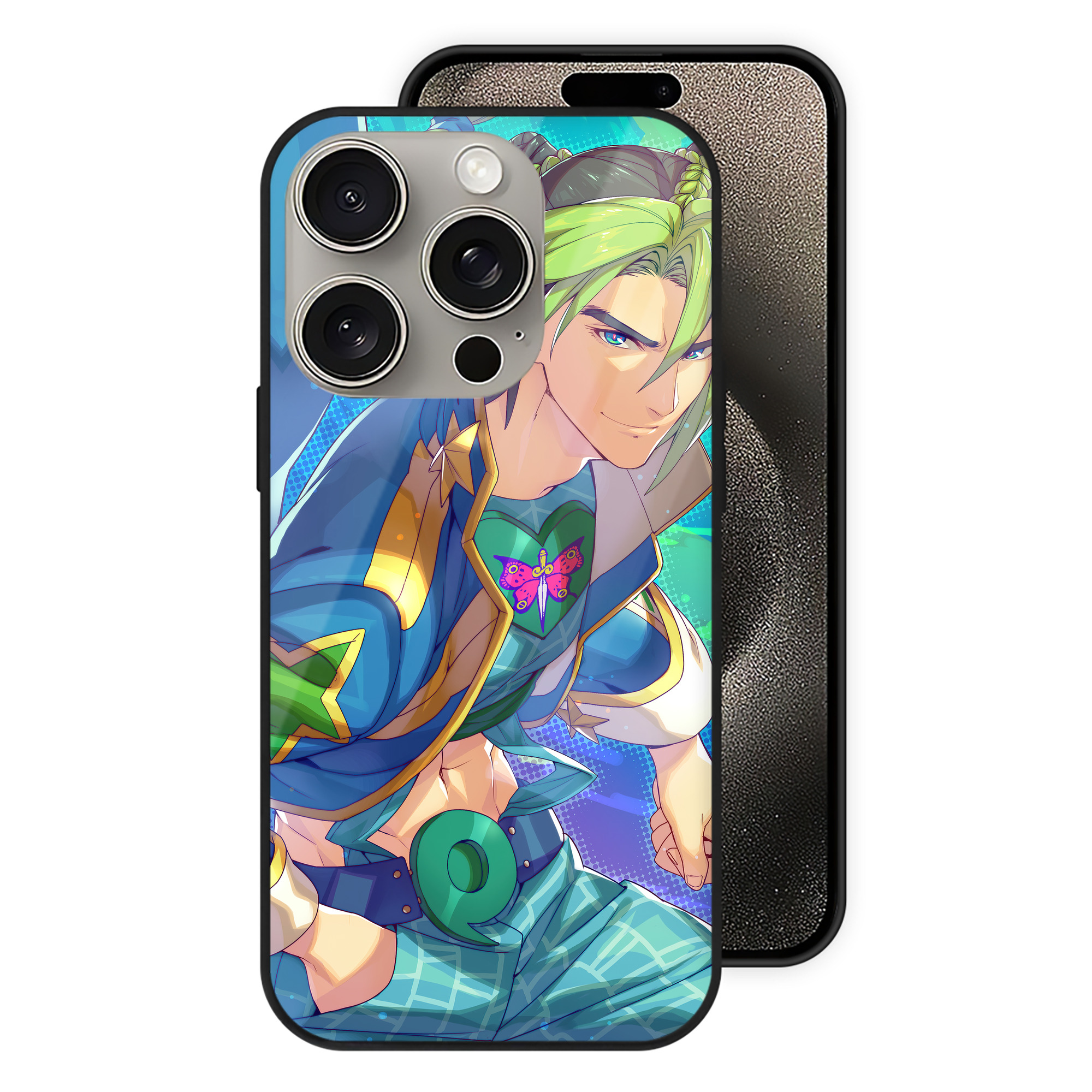 （画像用） ジョジョの奇妙な冒険 JoJo's Bizarre Adventure 【iPhone15Pro対応】スマホケース 耐衝撃＆黄変防止 背面ガラス