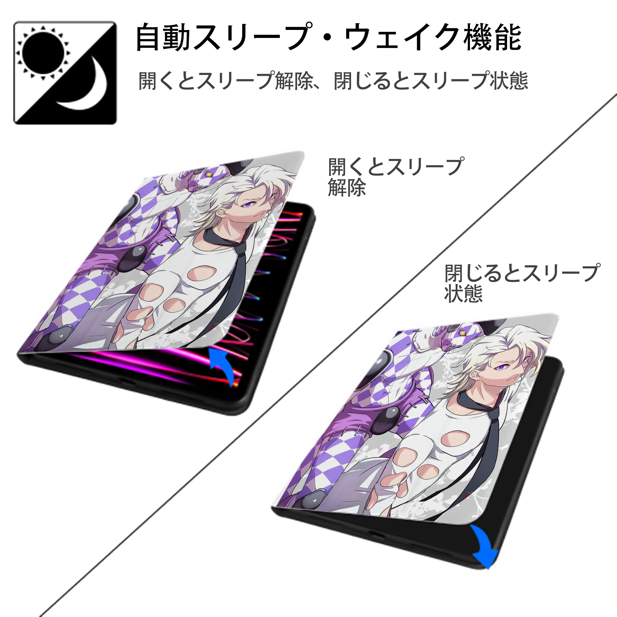 ジョジョの奇妙な冒険 JoJo's Bizarre Adventure IPad ケース ペン収納付き 三つ折りスタンド PUレザー×シリコン 対応機種9.5/10.5/10.9インチ