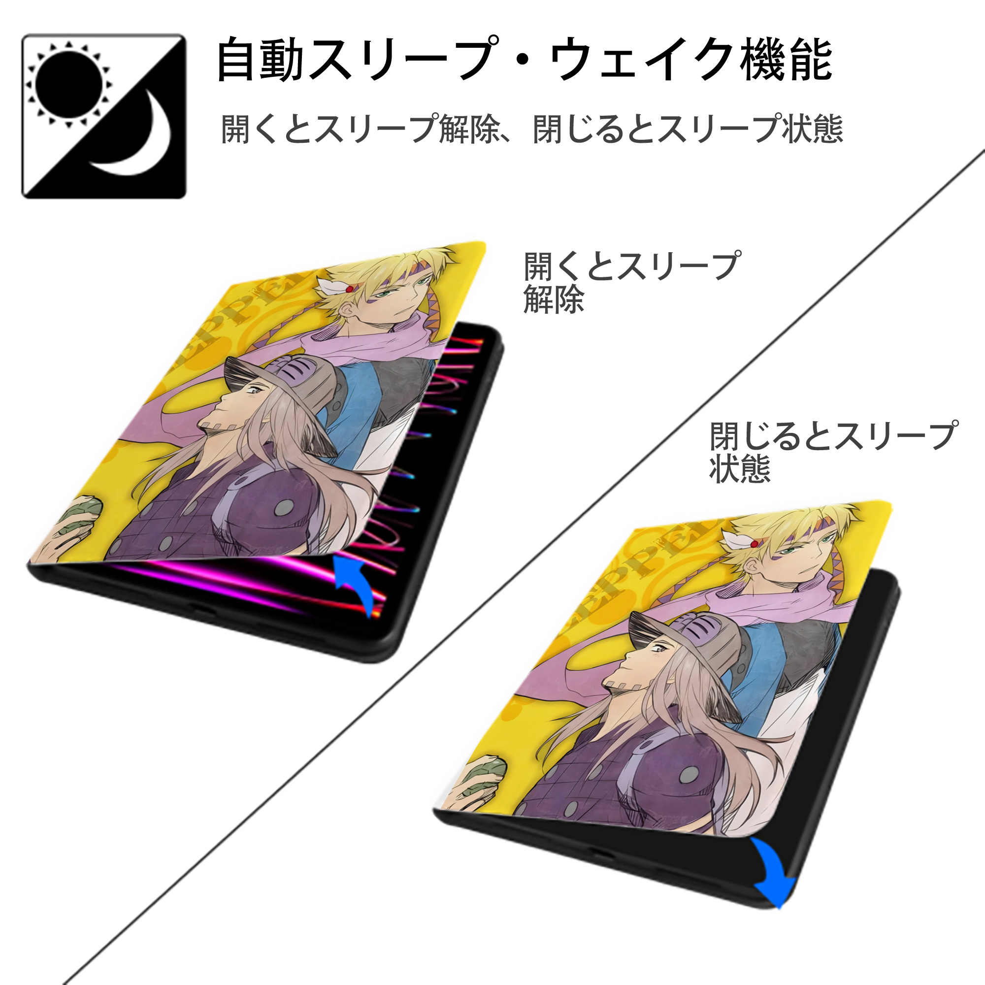 ジョジョの奇妙な冒険 JoJo's Bizarre Adventure IPad ケース ペン収納付き 三つ折りスタンド PUレザー×シリコン 対応機種9.5/10.5/10.9インチ