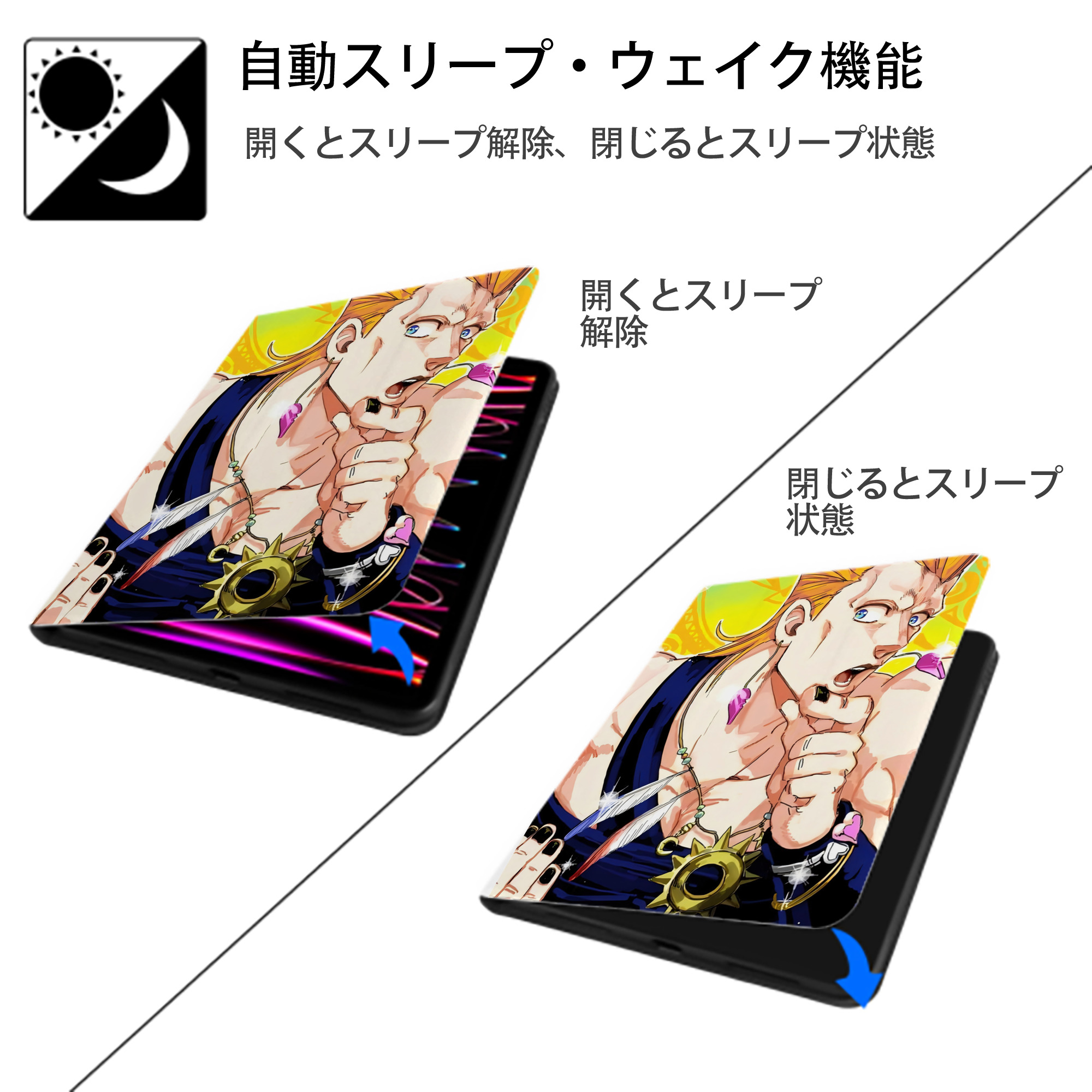 ジョジョの奇妙な冒険 JoJo's Bizarre Adventure IPad ケース ペン収納付き 三つ折りスタンド PUレザー×シリコン 対応機種9.5/10.5/10.9インチ