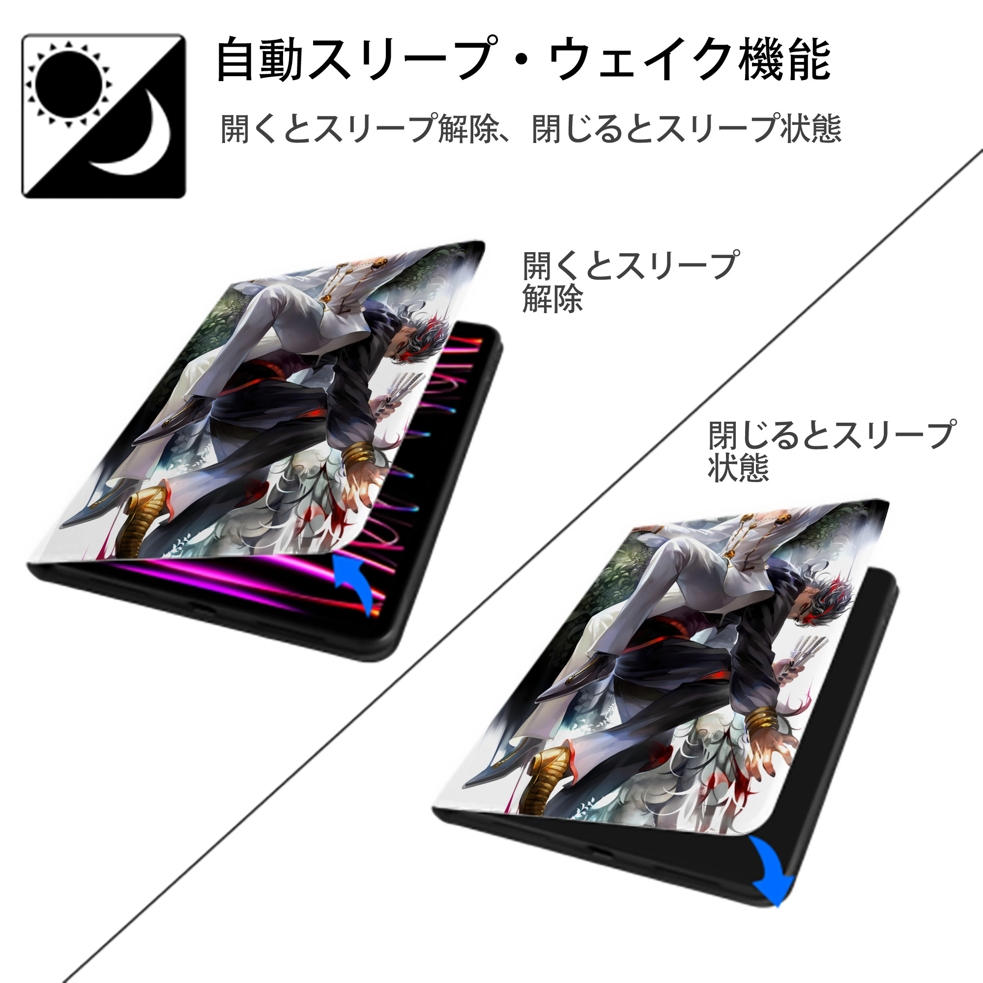 ジョジョの奇妙な冒険 JoJo's Bizarre Adventure IPad ケース ペン収納付き 三つ折りスタンド PUレザー×シリコン 対応機種9.5/10.5/10.9インチ