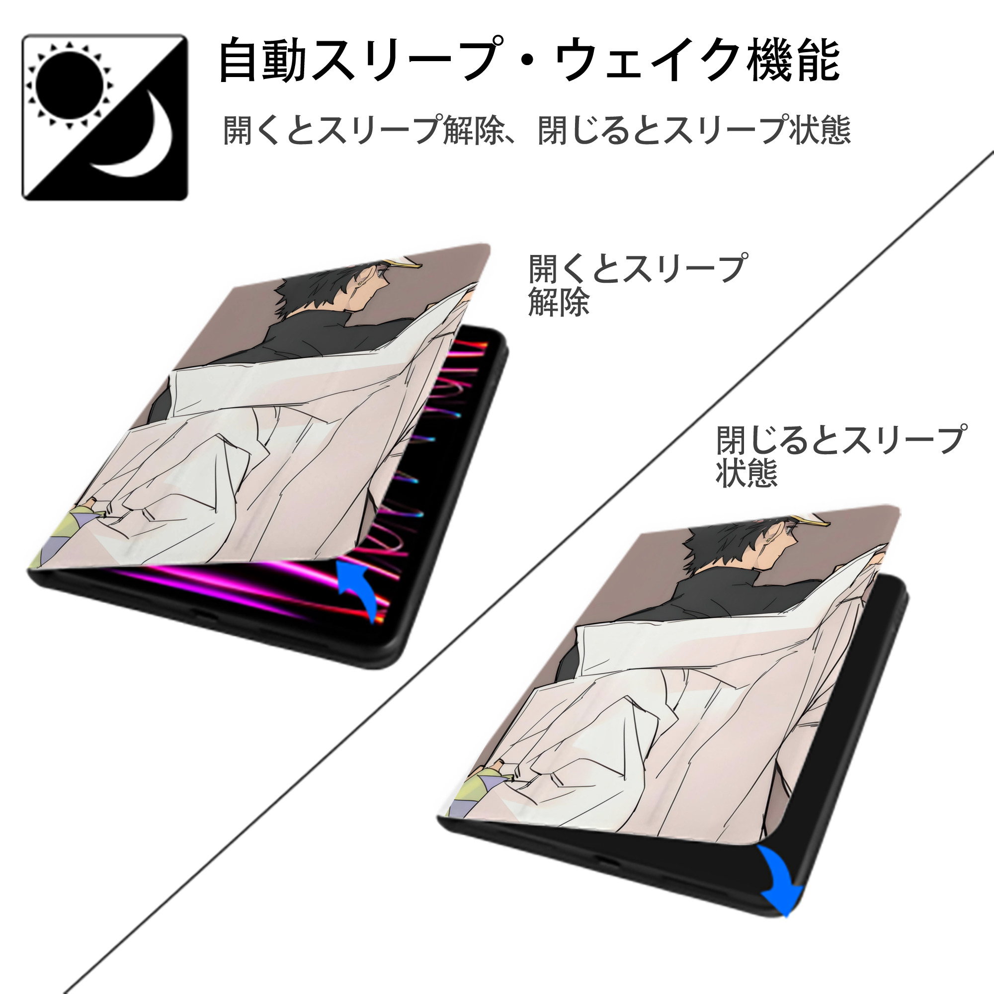 ジョジョの奇妙な冒険 JoJo's Bizarre Adventure IPad ケース ペン収納付き 三つ折りスタンド PUレザー×シリコン 対応機種9.5/10.5/10.9インチ