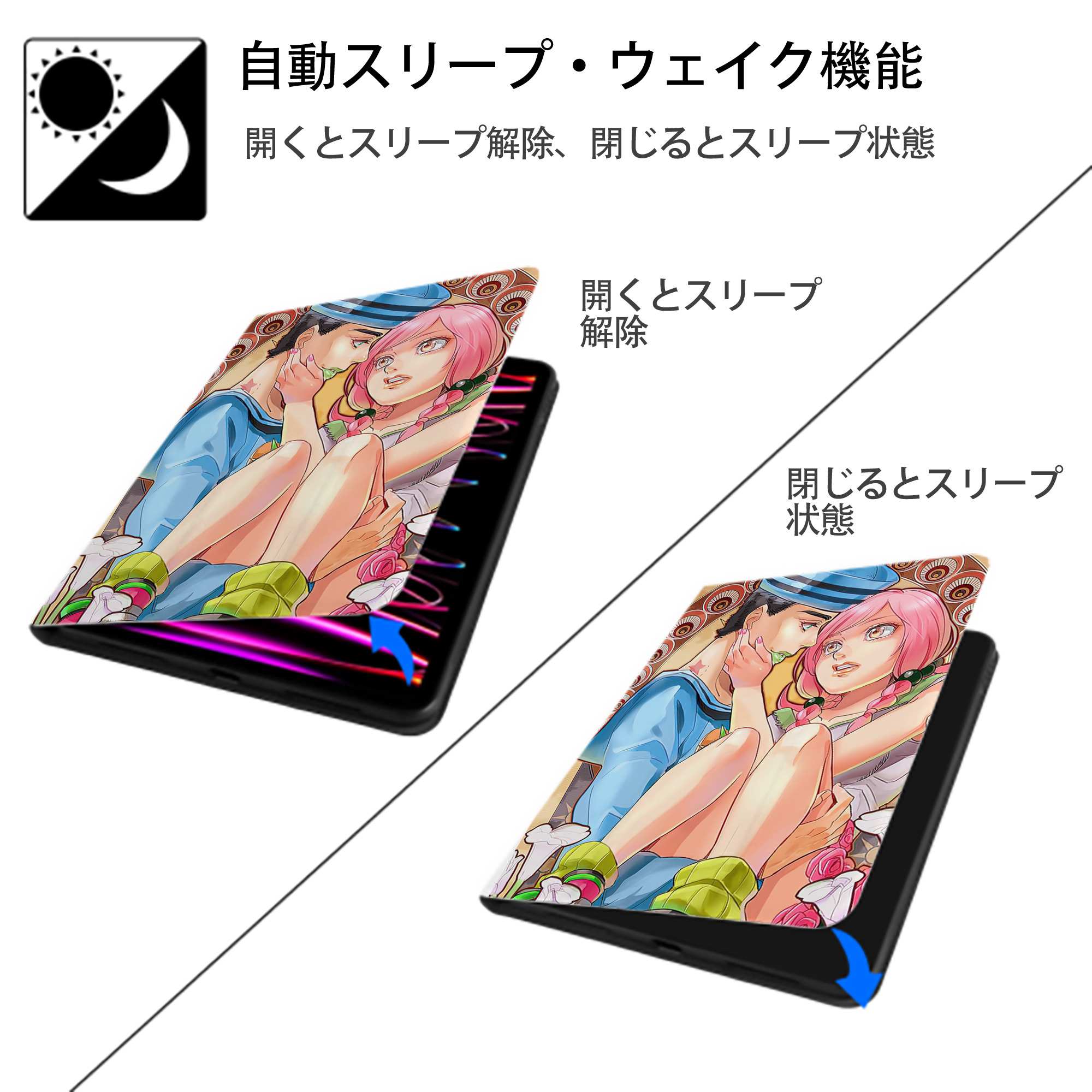 ジョジョの奇妙な冒険 JoJo's Bizarre Adventure IPad ケース ペン収納付き 三つ折りスタンド PUレザー×シリコン 対応機種9.5/10.5/10.9インチ