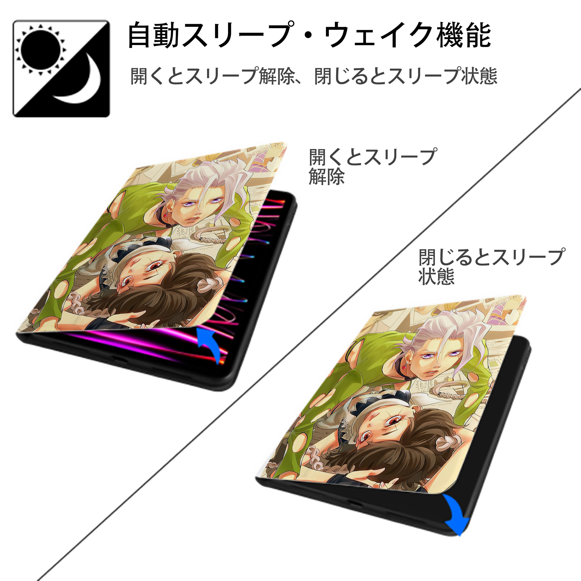 ジョジョの奇妙な冒険 JoJo's Bizarre Adventure IPad ケース ペン収納付き 三つ折りスタンド PUレザー×シリコン 対応機種9.5/10.5/10.9インチ