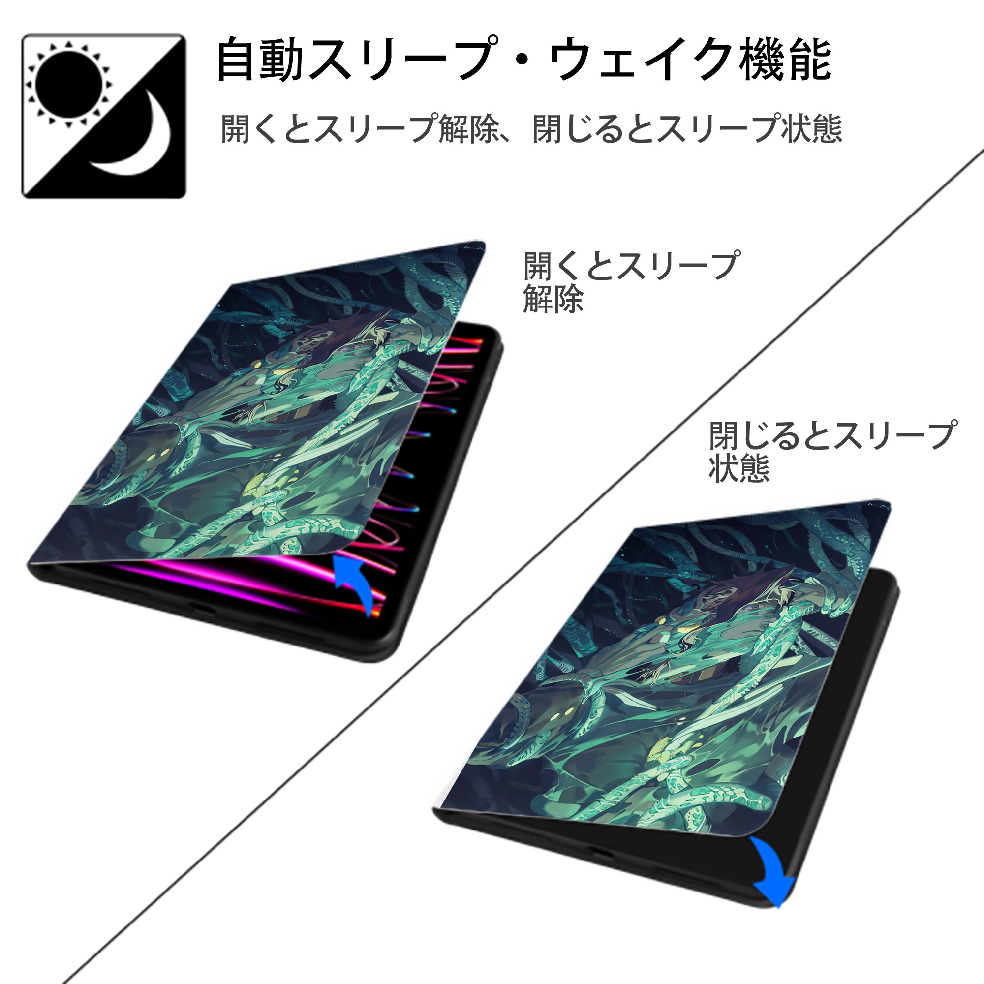 ジョジョの奇妙な冒険 JoJo's Bizarre Adventure IPad ケース ペン収納付き 三つ折りスタンド PUレザー×シリコン 対応機種9.5/10.5/10.9インチ