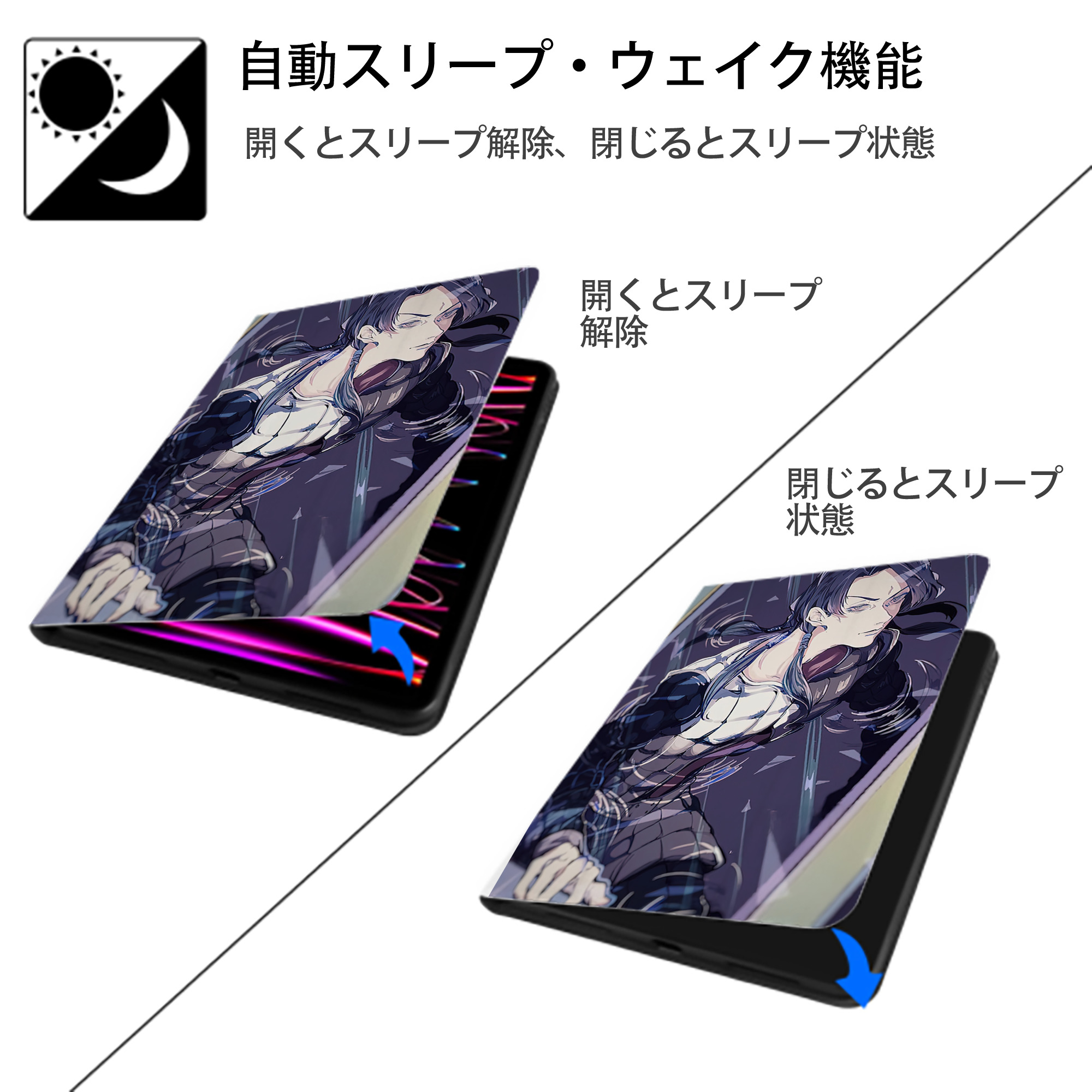 ジョジョの奇妙な冒険 JoJo's Bizarre Adventure IPad ケース ペン収納付き 三つ折りスタンド PUレザー×シリコン 対応機種9.5/10.5/10.9インチ