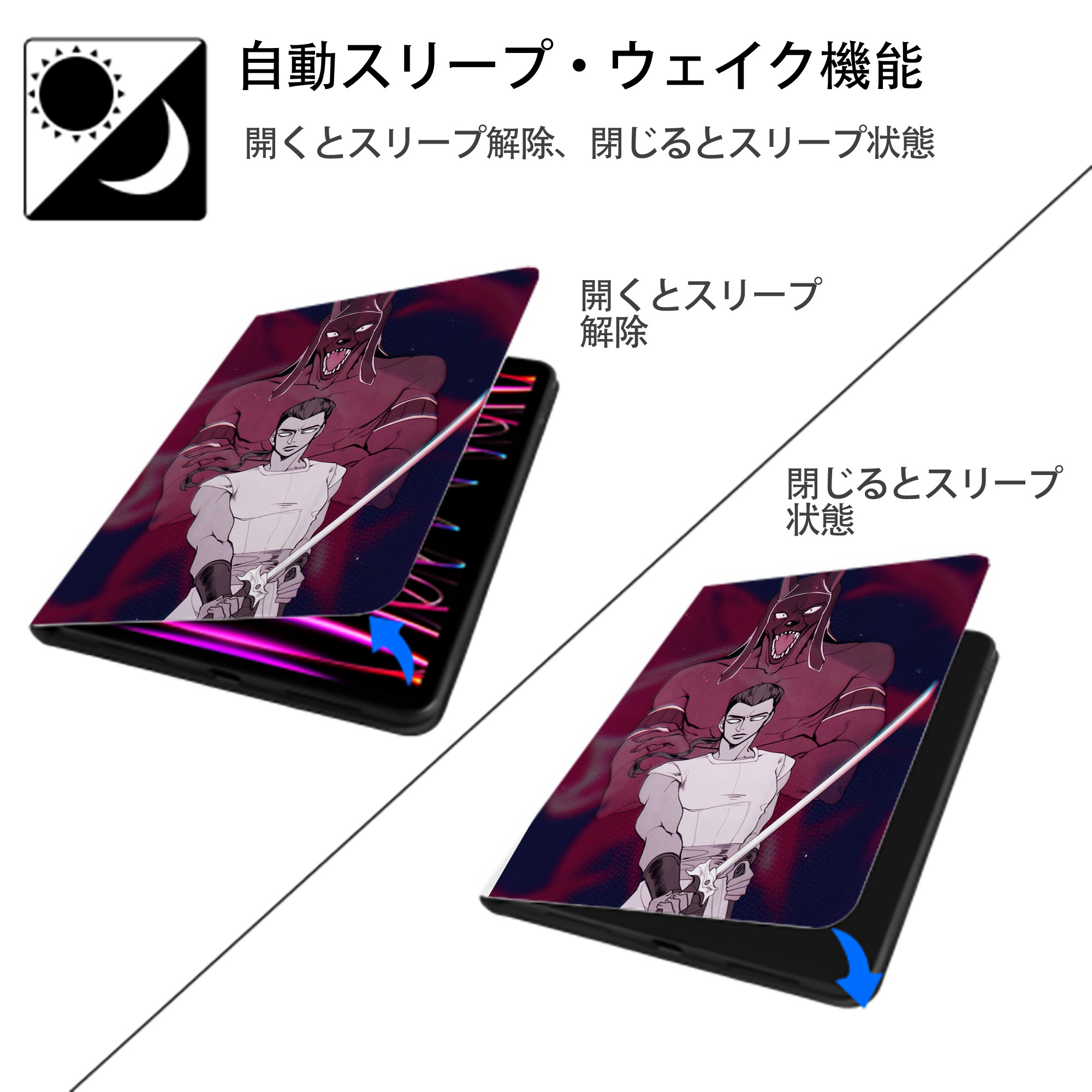 ジョジョの奇妙な冒険 JoJo's Bizarre Adventure IPad ケース ペン収納付き 三つ折りスタンド PUレザー×シリコン 対応機種9.5/10.5/10.9インチ