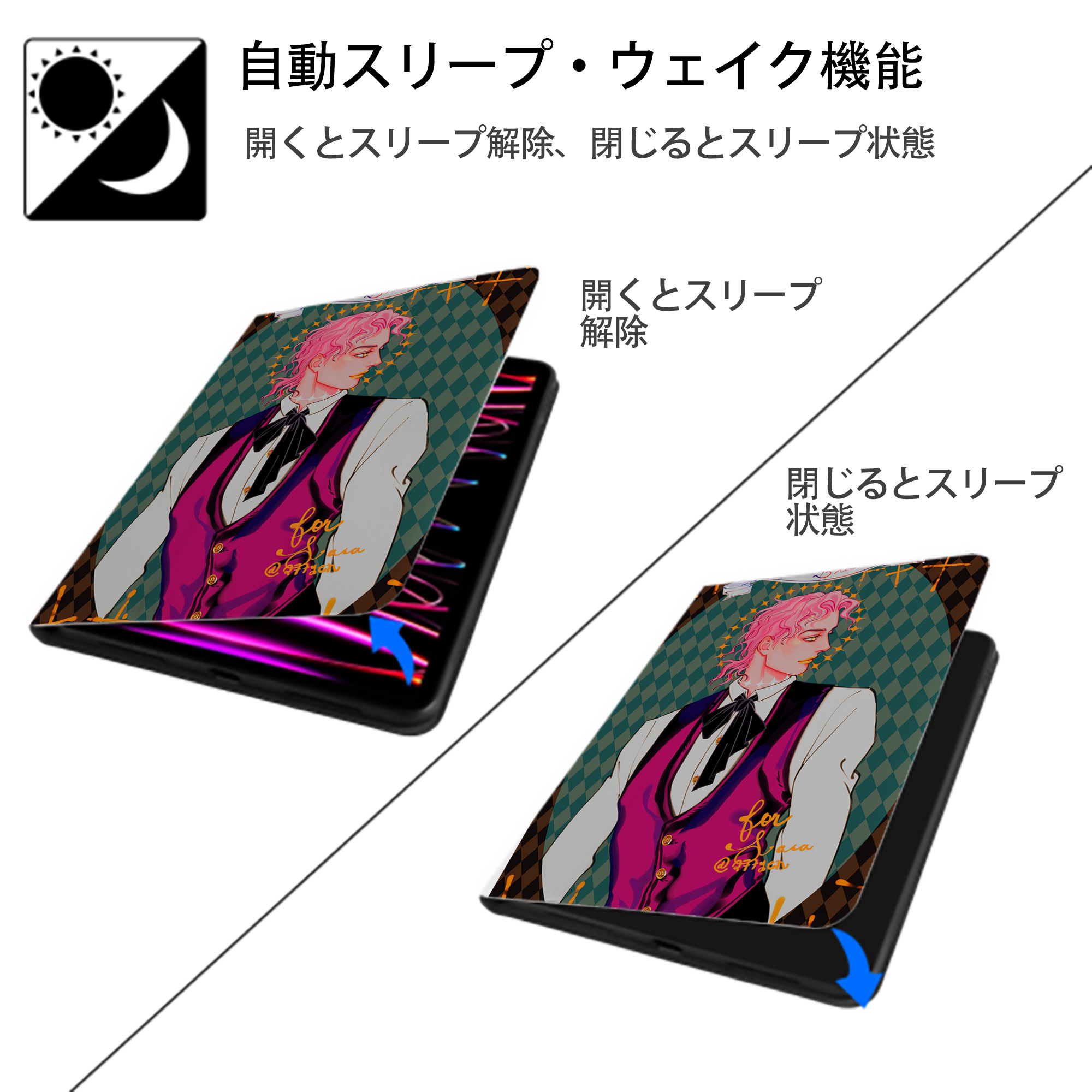 ジョジョの奇妙な冒険 JoJo's Bizarre Adventure IPad ケース ペン収納付き 三つ折りスタンド PUレザー×シリコン 対応機種9.5/10.5/10.9インチ