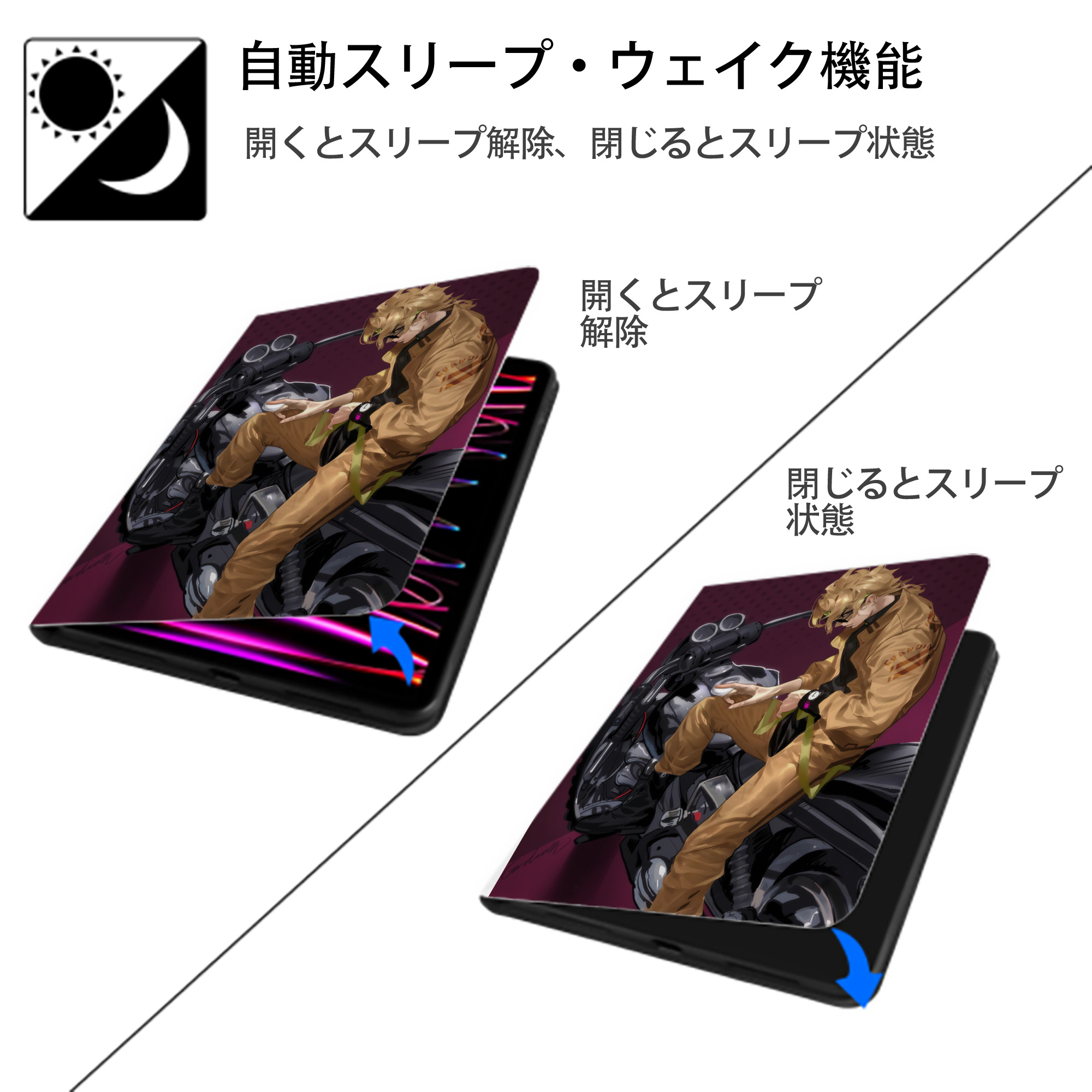 ジョジョの奇妙な冒険 JoJo's Bizarre Adventure IPad ケース ペン収納付き 三つ折りスタンド PUレザー×シリコン 対応機種9.5/10.5/10.9インチ
