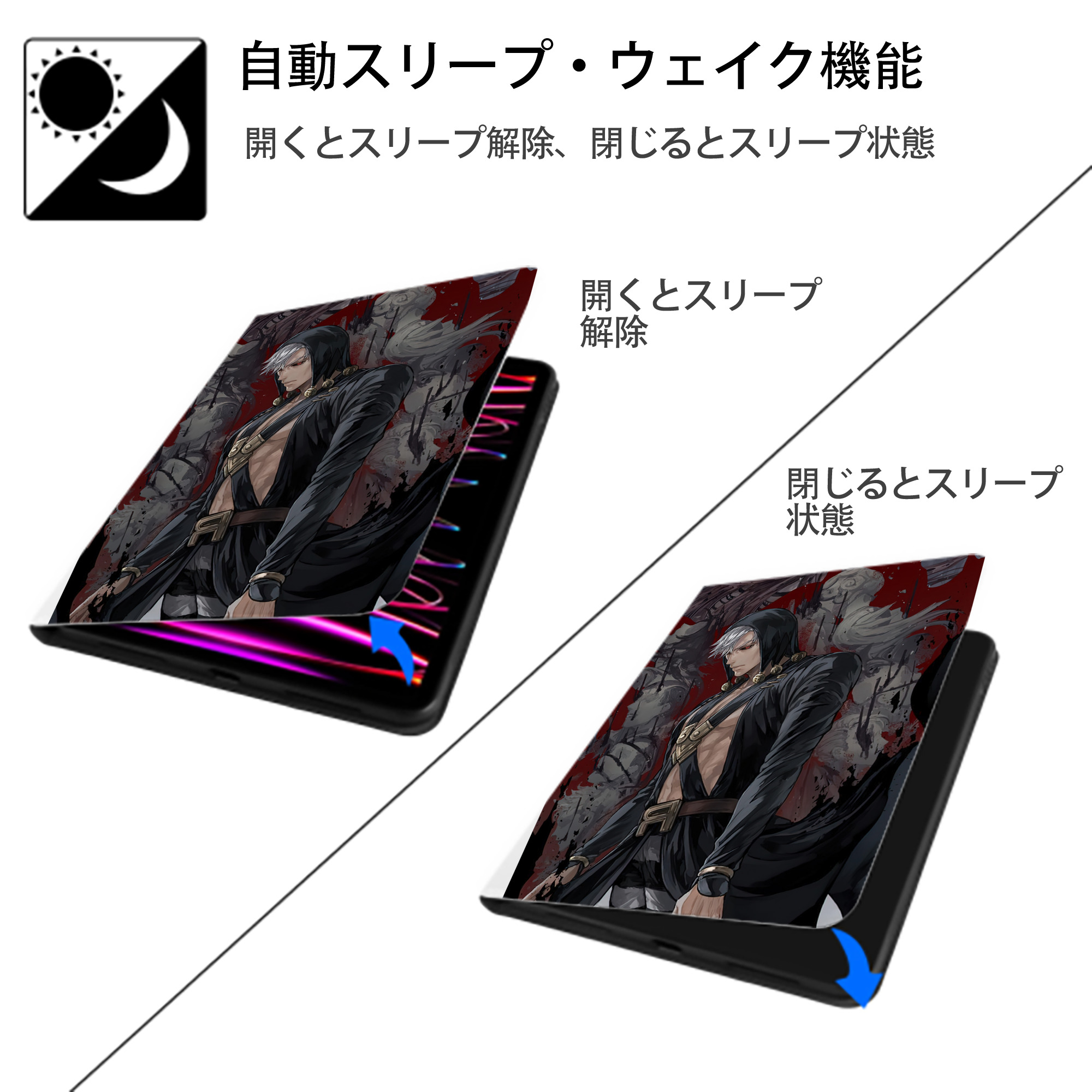 ジョジョの奇妙な冒険 JoJo's Bizarre Adventure IPad ケース ペン収納付き 三つ折りスタンド PUレザー×シリコン 対応機種9.5/10.5/10.9インチ