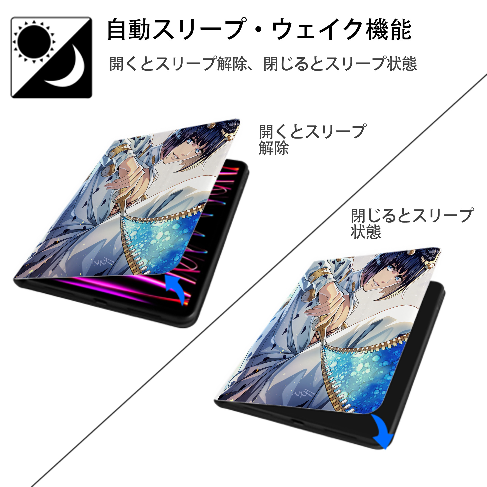 ジョジョの奇妙な冒険 JoJo's Bizarre Adventure IPad ケース ペン収納付き 三つ折りスタンド PUレザー×シリコン 対応機種9.5/10.5/10.9インチ
