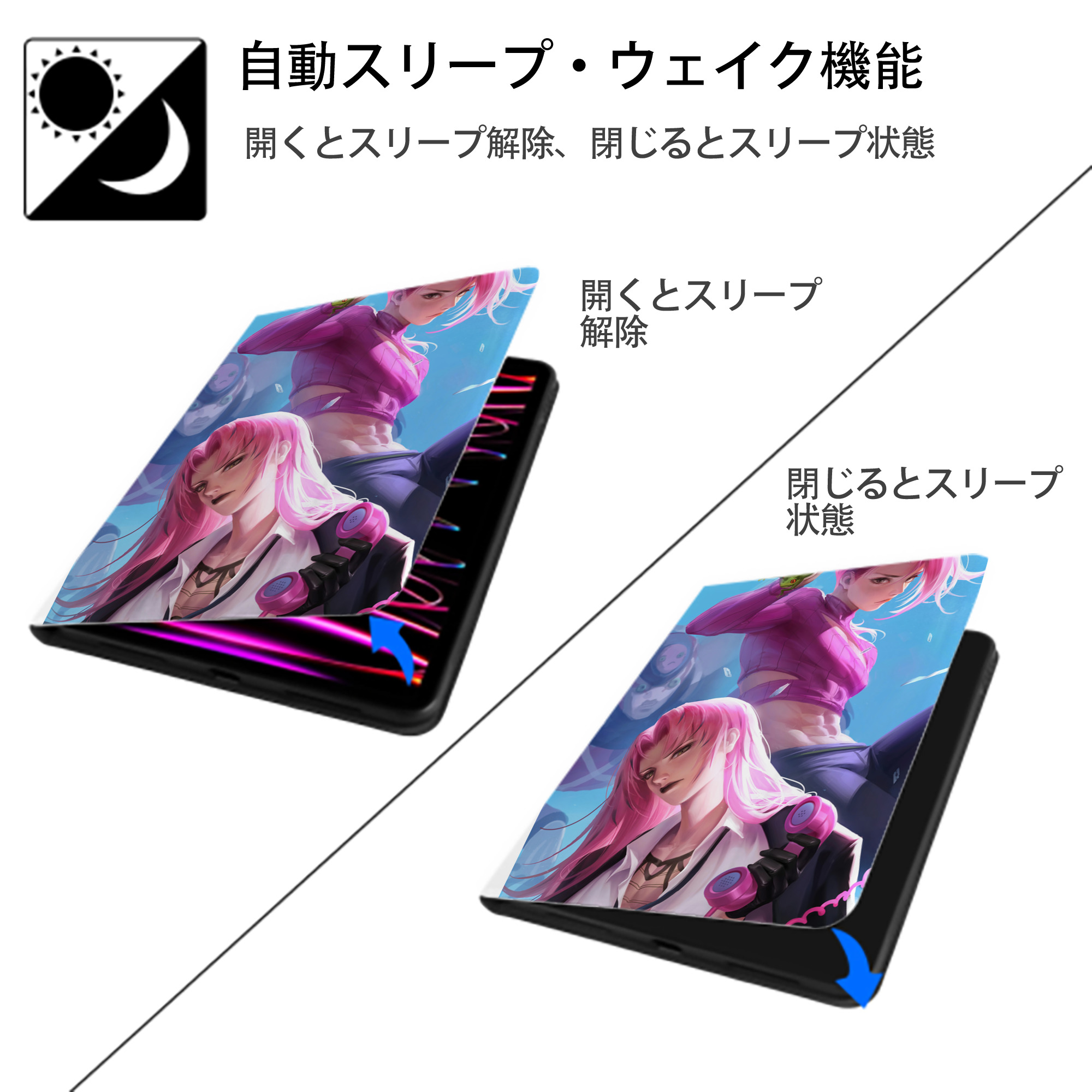 ジョジョの奇妙な冒険 JoJo's Bizarre Adventure IPad ケース ペン収納付き 三つ折りスタンド PUレザー×シリコン 対応機種9.5/10.5/10.9インチ