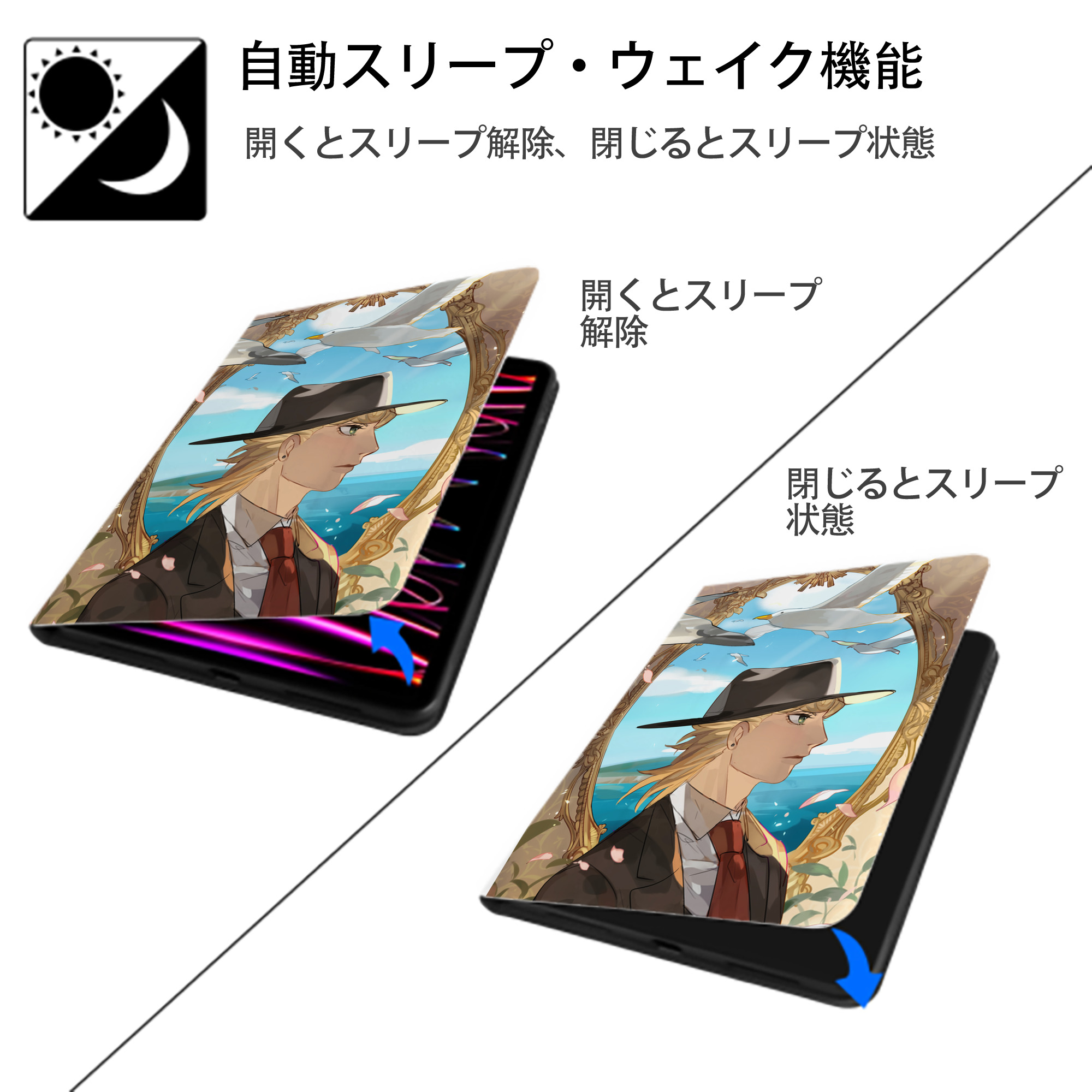 ジョジョの奇妙な冒険 JoJo's Bizarre Adventure IPad ケース ペン収納付き 三つ折りスタンド PUレザー×シリコン 対応機種9.5/10.5/10.9インチ