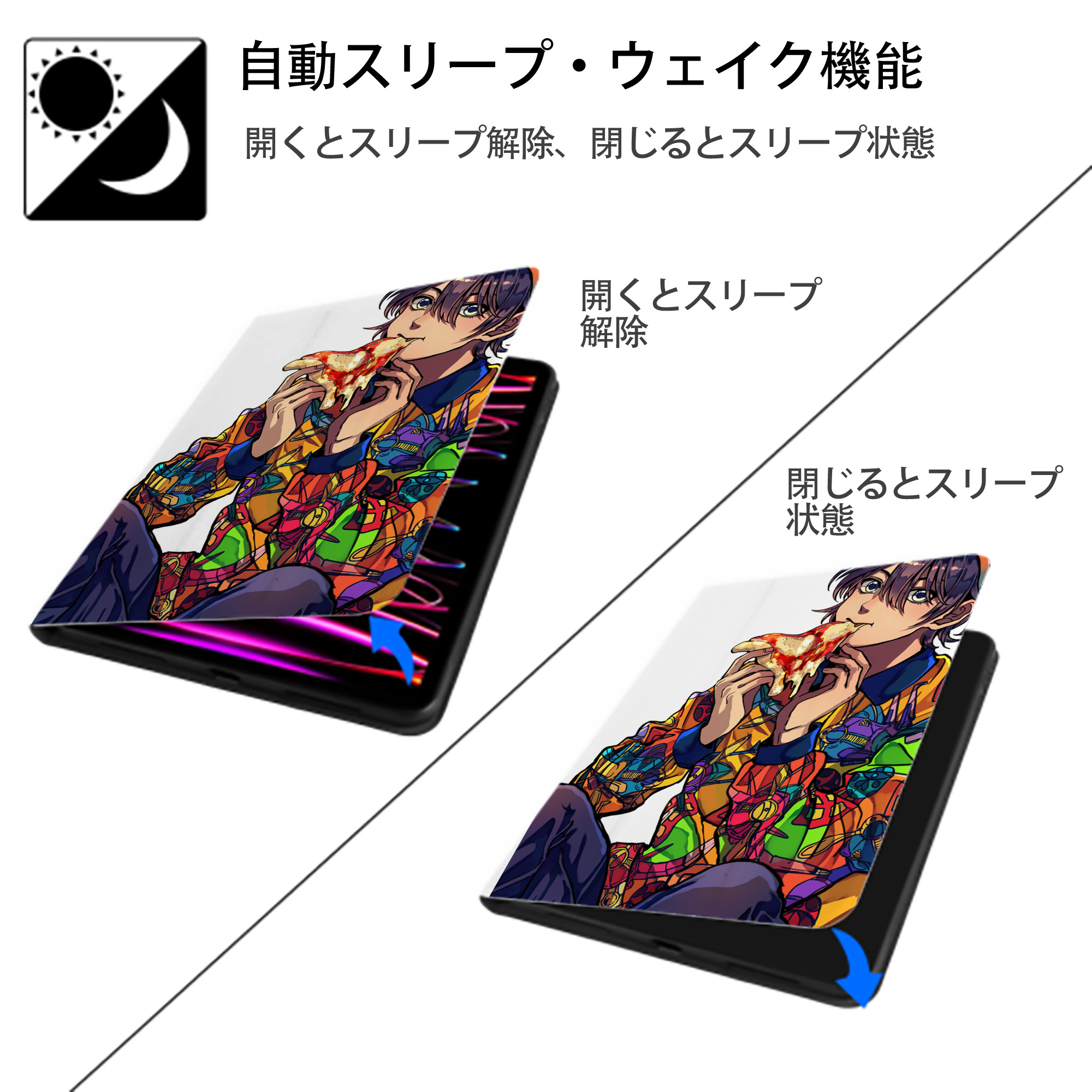 ジョジョの奇妙な冒険 JoJo's Bizarre Adventure IPad ケース ペン収納付き 三つ折りスタンド PUレザー×シリコン 対応機種9.5/10.5/10.9インチ