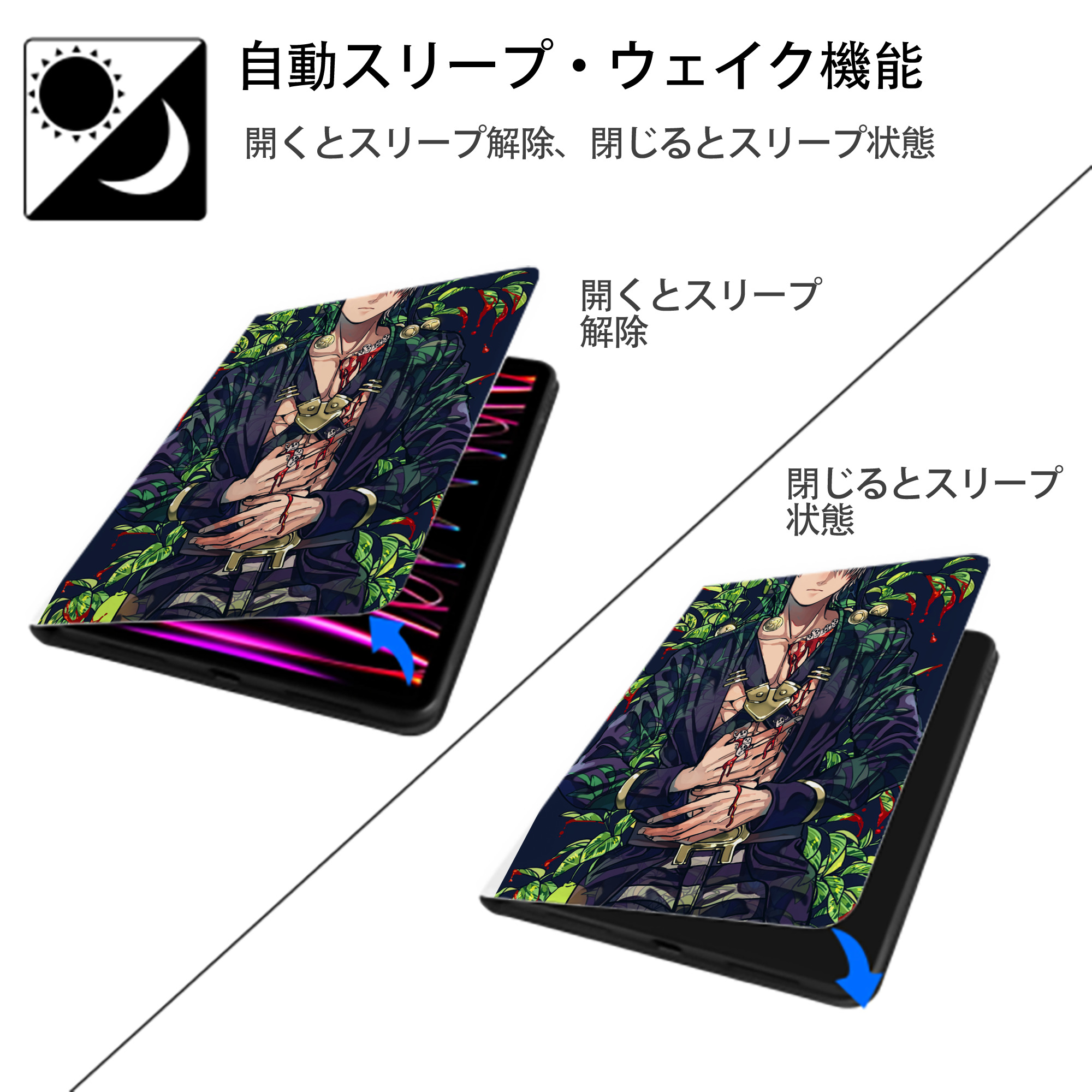 ジョジョの奇妙な冒険 JoJo's Bizarre Adventure IPad ケース ペン収納付き 三つ折りスタンド PUレザー×シリコン 対応機種9.5/10.5/10.9インチ