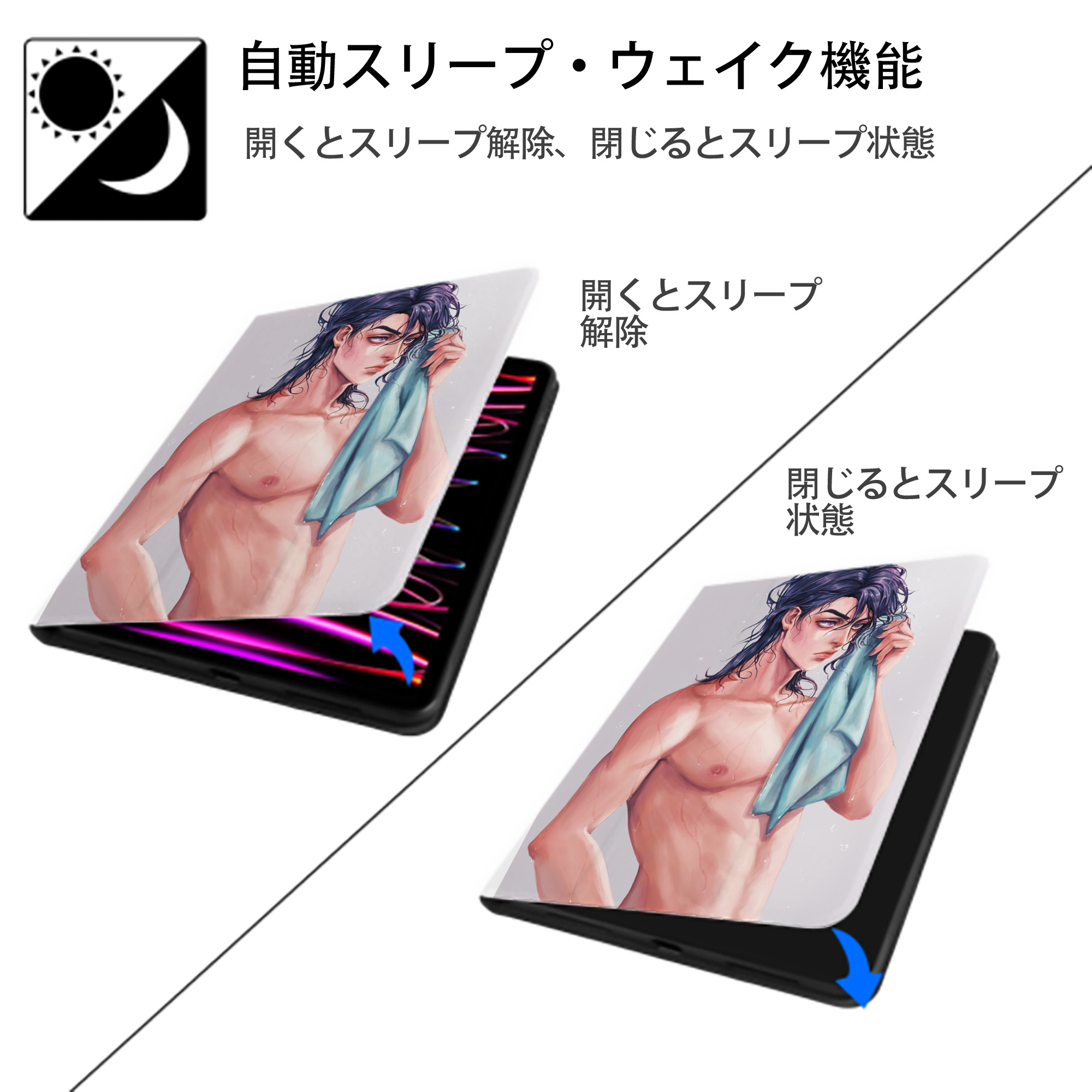 ジョジョの奇妙な冒険 JoJo's Bizarre Adventure IPad ケース ペン収納付き 三つ折りスタンド PUレザー×シリコン 対応機種9.5/10.5/10.9インチ