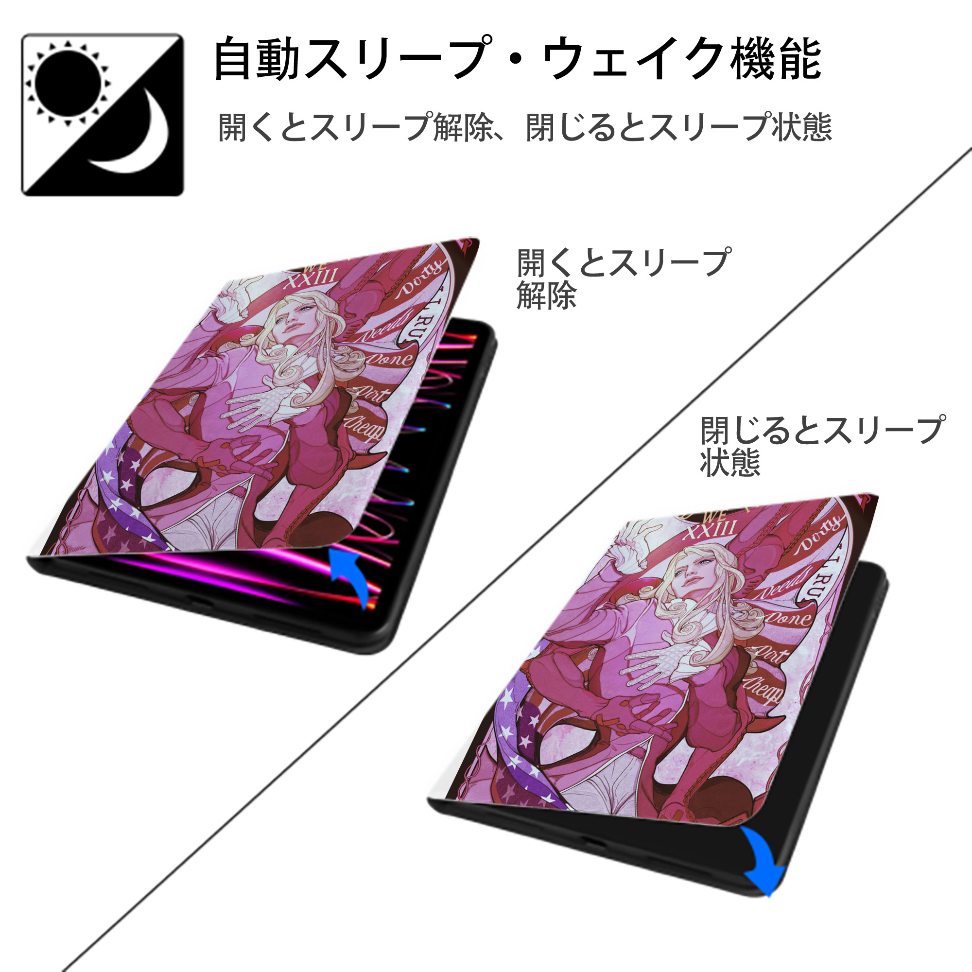 ジョジョの奇妙な冒険 JoJo's Bizarre Adventure IPad ケース ペン収納付き 三つ折りスタンド PUレザー×シリコン 対応機種9.5/10.5/10.9インチ