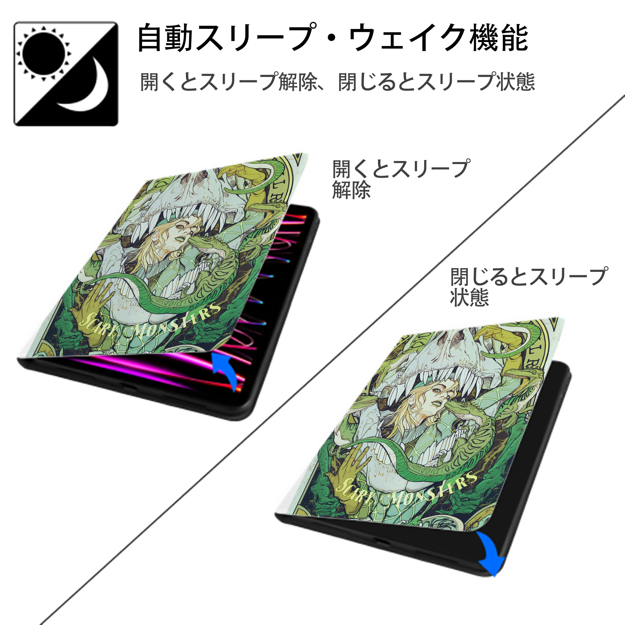 ジョジョの奇妙な冒険 JoJo's Bizarre Adventure IPad ケース ペン収納付き 三つ折りスタンド PUレザー×シリコン 対応機種9.5/10.5/10.9インチ