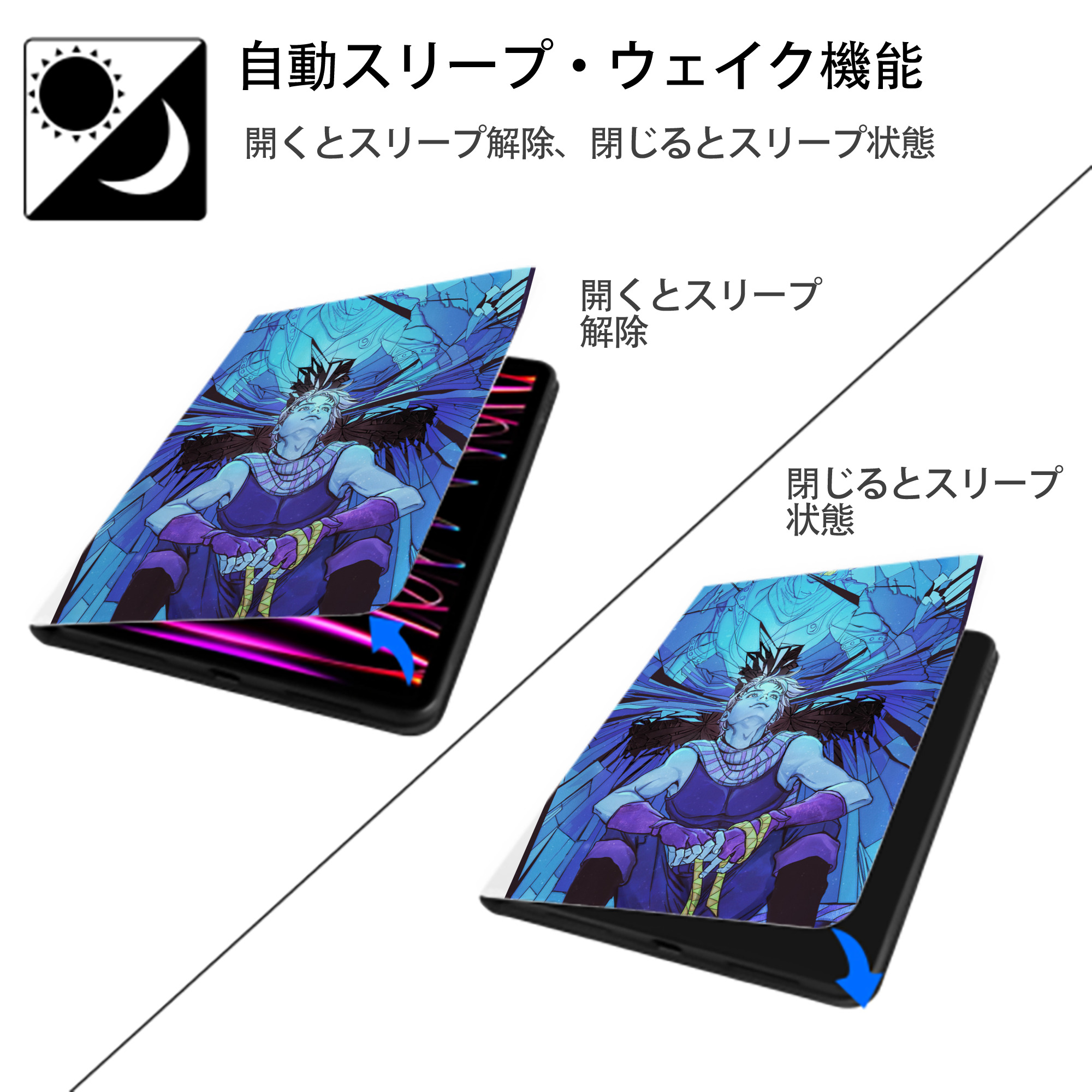 ジョジョの奇妙な冒険 JoJo's Bizarre Adventure IPad ケース ペン収納付き 三つ折りスタンド PUレザー×シリコン 対応機種9.5/10.5/10.9インチ