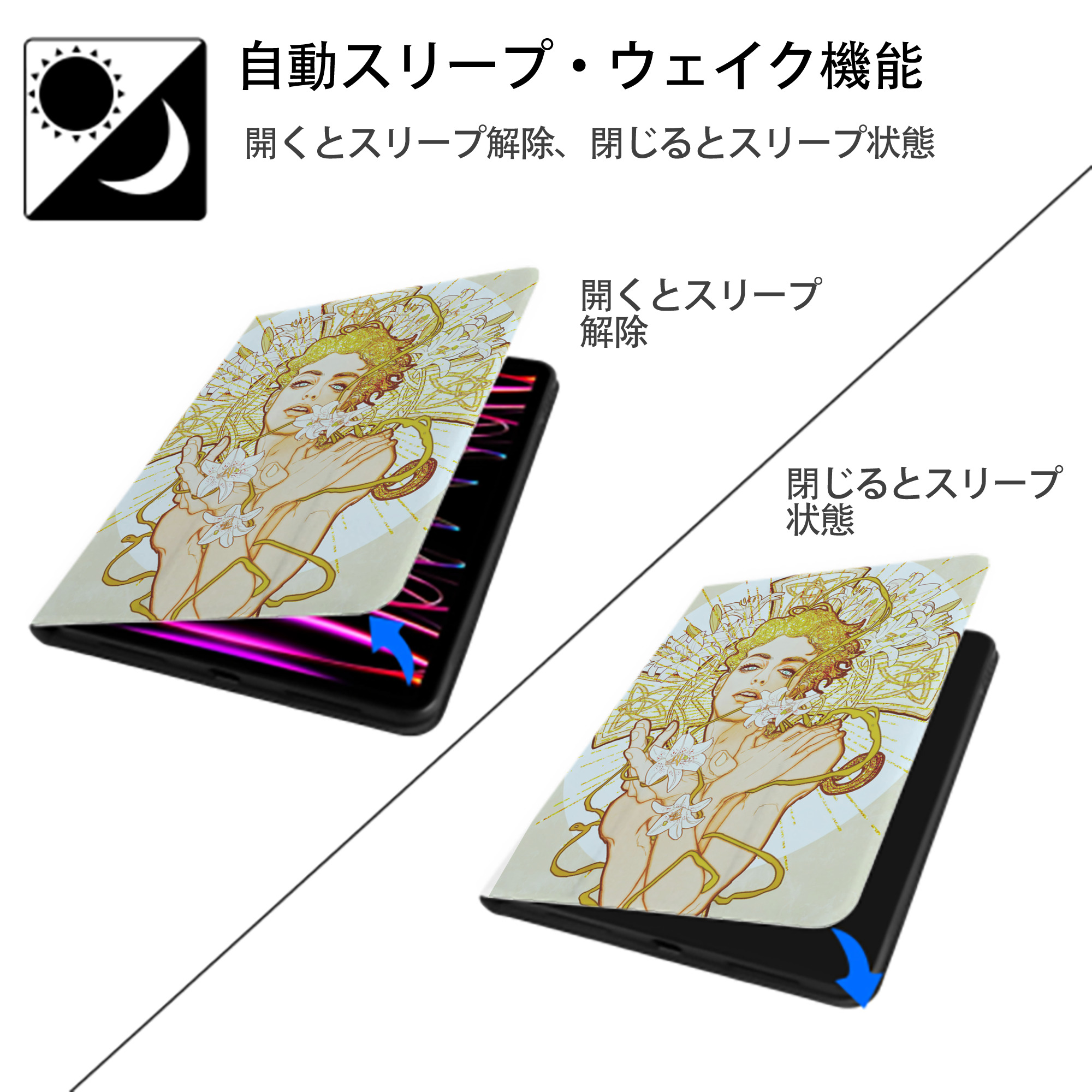 ジョジョの奇妙な冒険 JoJo's Bizarre Adventure IPad ケース ペン収納付き 三つ折りスタンド PUレザー×シリコン 対応機種9.5/10.5/10.9インチ