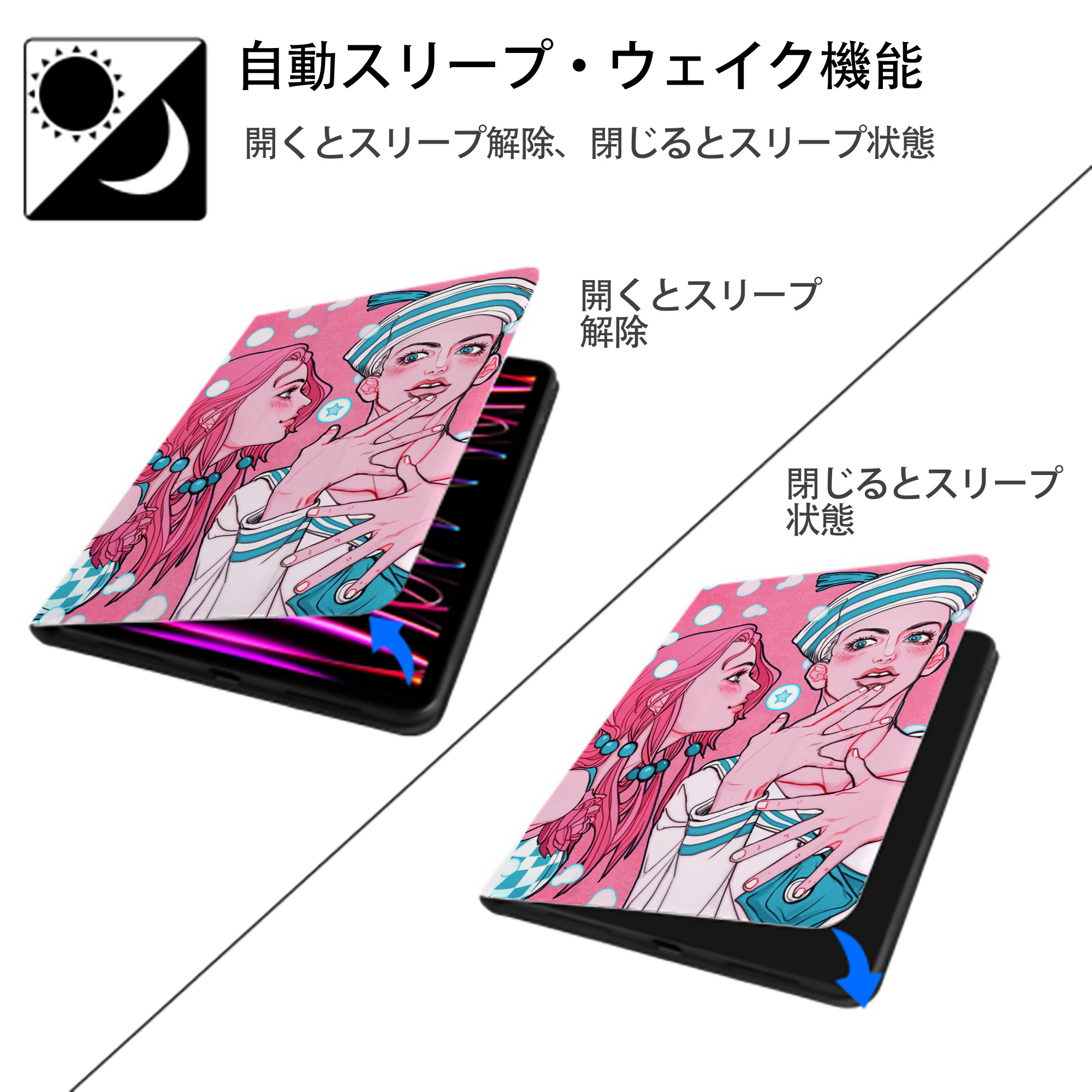 ジョジョの奇妙な冒険 JoJo's Bizarre Adventure IPad ケース ペン収納付き 三つ折りスタンド PUレザー×シリコン 対応機種9.5/10.5/10.9インチ
