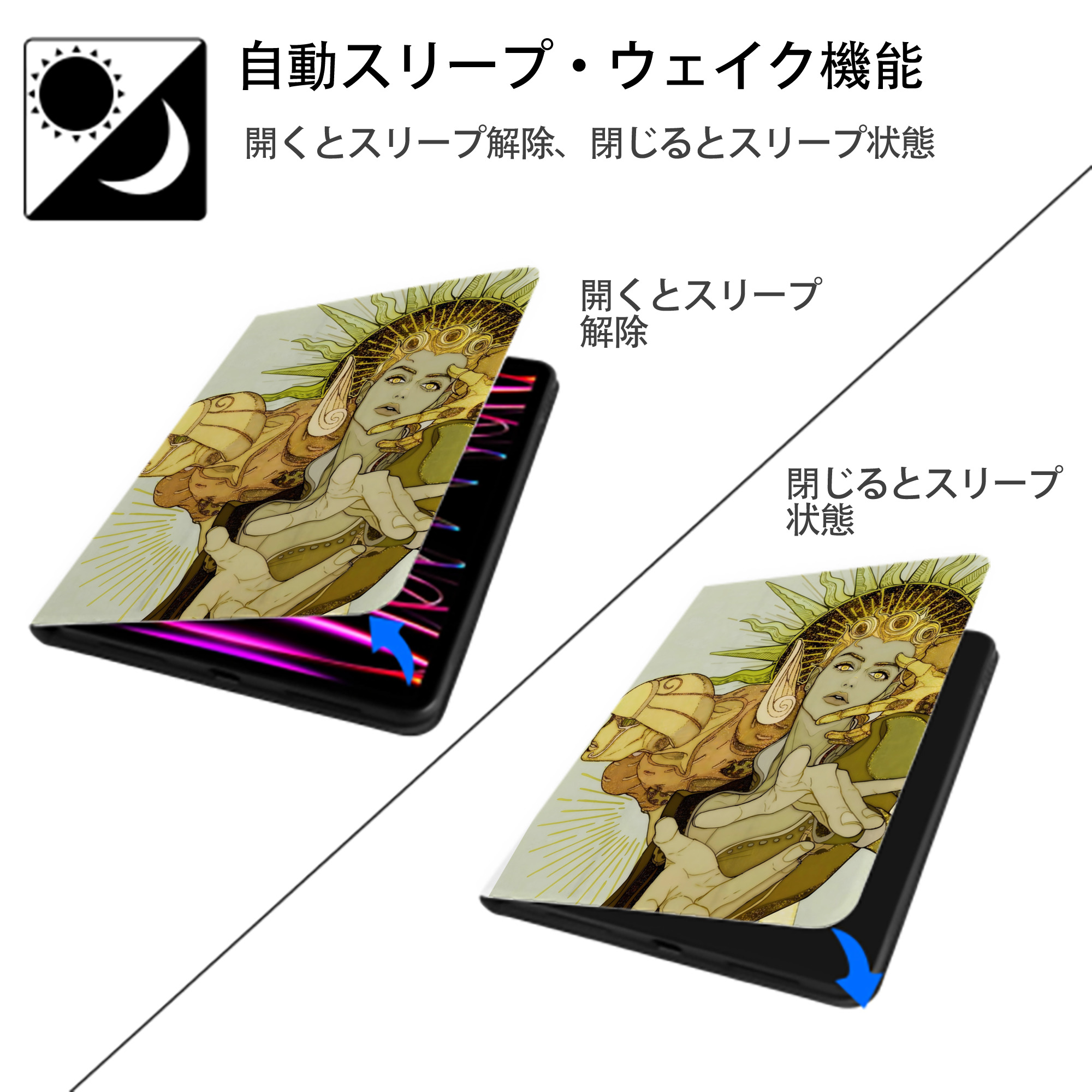 ジョジョの奇妙な冒険 JoJo's Bizarre Adventure IPad ケース ペン収納付き 三つ折りスタンド PUレザー×シリコン 対応機種9.5/10.5/10.9インチ