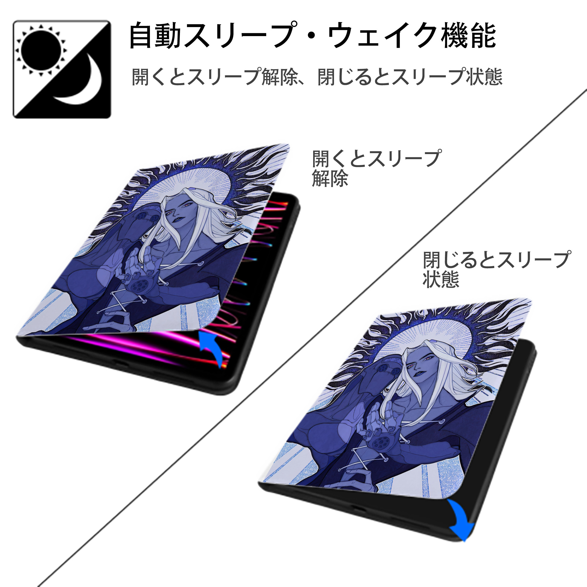 ジョジョの奇妙な冒険 JoJo's Bizarre Adventure IPad ケース ペン収納付き 三つ折りスタンド PUレザー×シリコン 対応機種9.5/10.5/10.9インチ